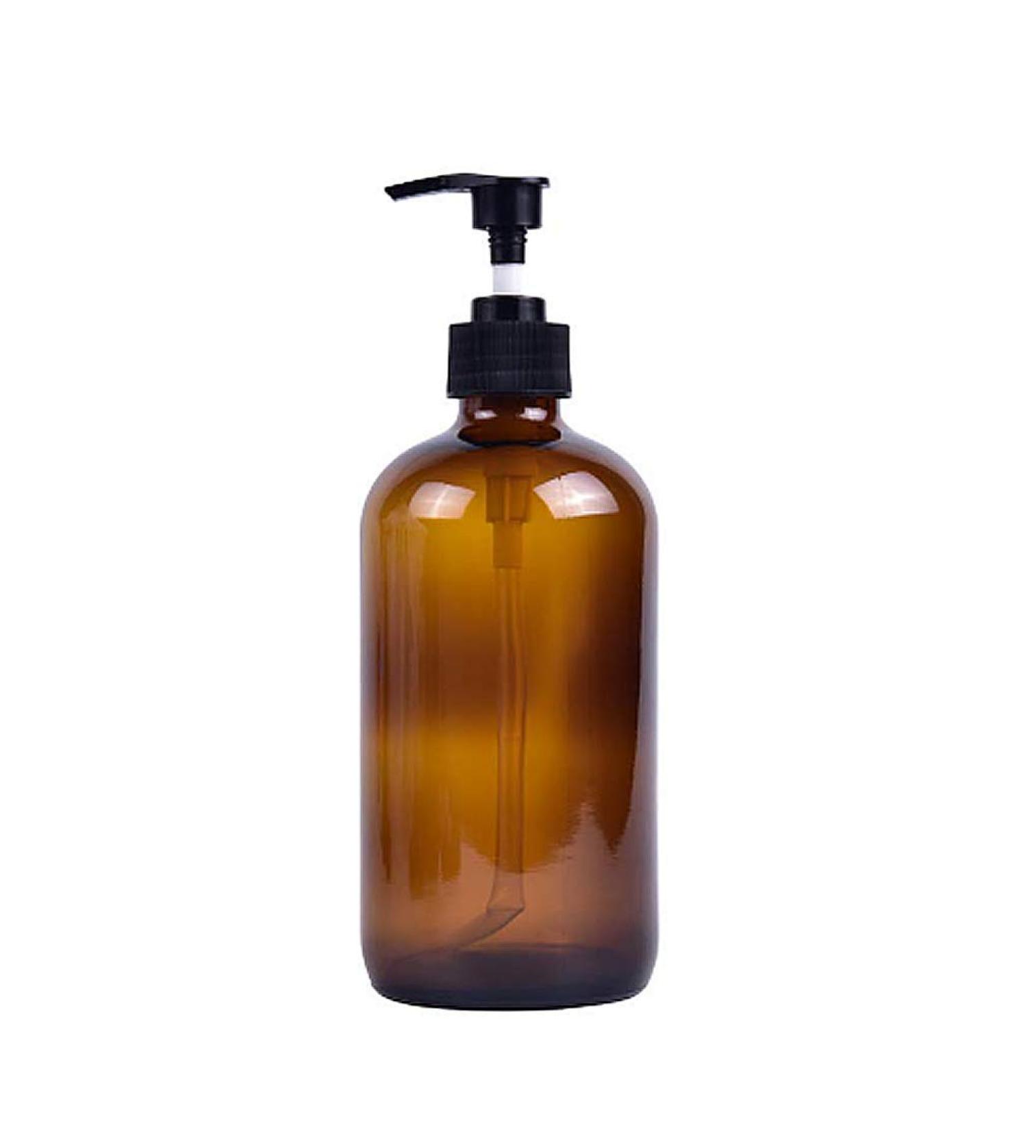 500ml Refillable Bernstein Glass Shampoo & Shower Gel Bottle with Plastic Pump - Ideal Packaging for Cosmetics & Bathroom Soaps - Buy Online on GoSupps.com