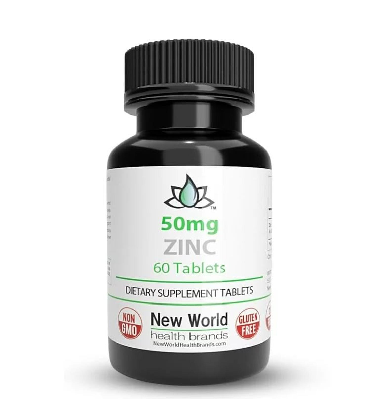 Zinc 50mg Mineral Supplement - 60 Tablets | Boost Immune System and Health | New World Health Brands - Buy Online on GoSupps.com