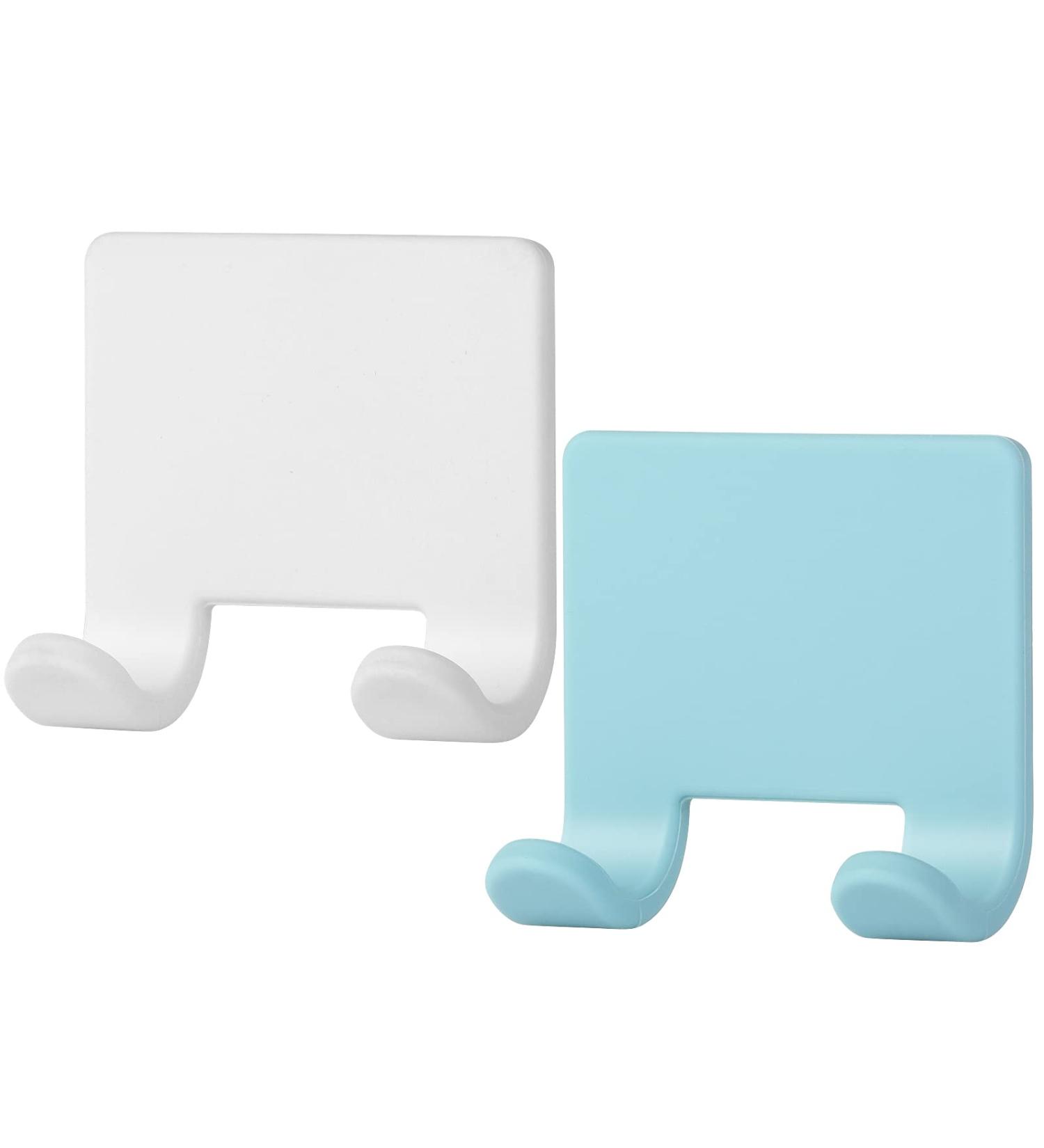 Vanzavanzu Razor Plane Holder for Shower Wall - 2 Pack Adhesive Hooks for Hairbrush & Towel - Waterproof Silicone Bathroom Organizer - Blue & White - Buy Online on GoSupps.com