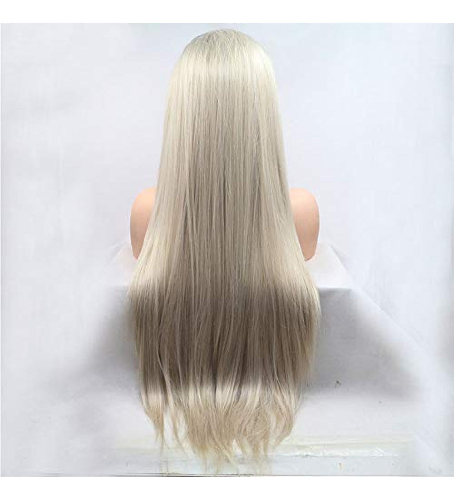 Buy SUNNYBLUEE Platinum Straight Synthetic Lace Front Wig - 20 Inch Heat-Resistant Fiber Natural Hairline for Women - Buy Online on GoSupps.com