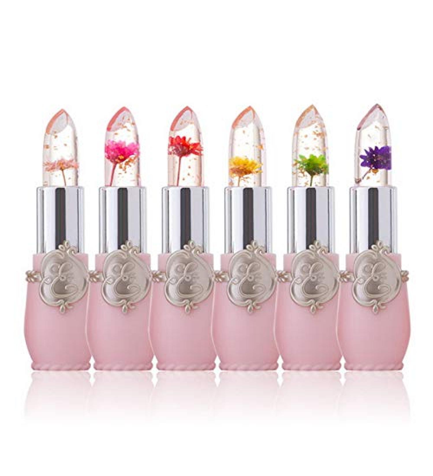 6PCs Color Change Lip Balm - Transparent Moisture Cream with Rosa Crystal Jelly Flowers | Magic Lipstick for Hydration & Temperature Change - Buy Online on GoSupps.com