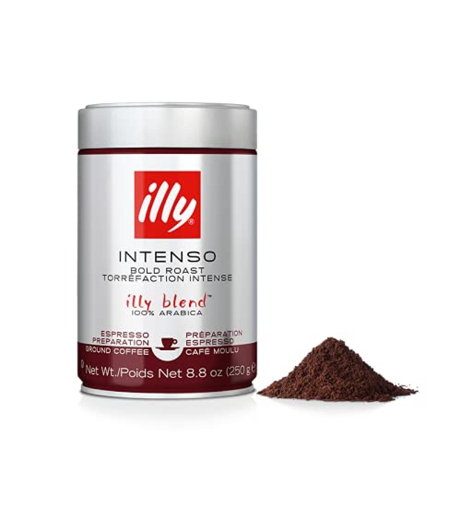 illy Intenso Ground Espresso Coffee Dark Roast Intense Robust and Full Flavored With Notes of Deep Cocoa 100% Arabica Coffee No Preservatives Ground for Espresso Machines 250g (Pack of 2) Intenso Bold Roast 250 g (Pack of 2) - Buy Online on GoSupps.com
