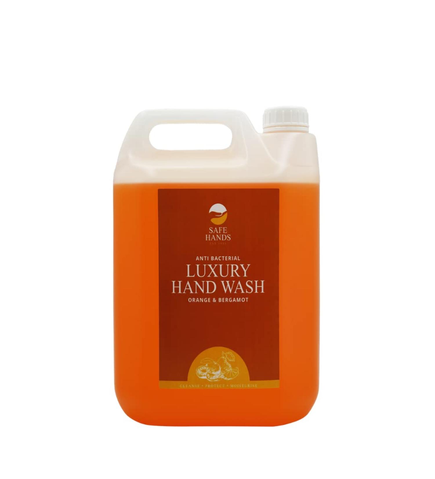 Safe Hands | Luxury Hand Wash | Orange & Bergamot | 5 Litre | Moisturising hand soap liquid | Antibacterial | Anti Bac Hand Soap | Removes 99% of Bacteria | Kind to Skin 5L - Buy Online on GoSupps.com