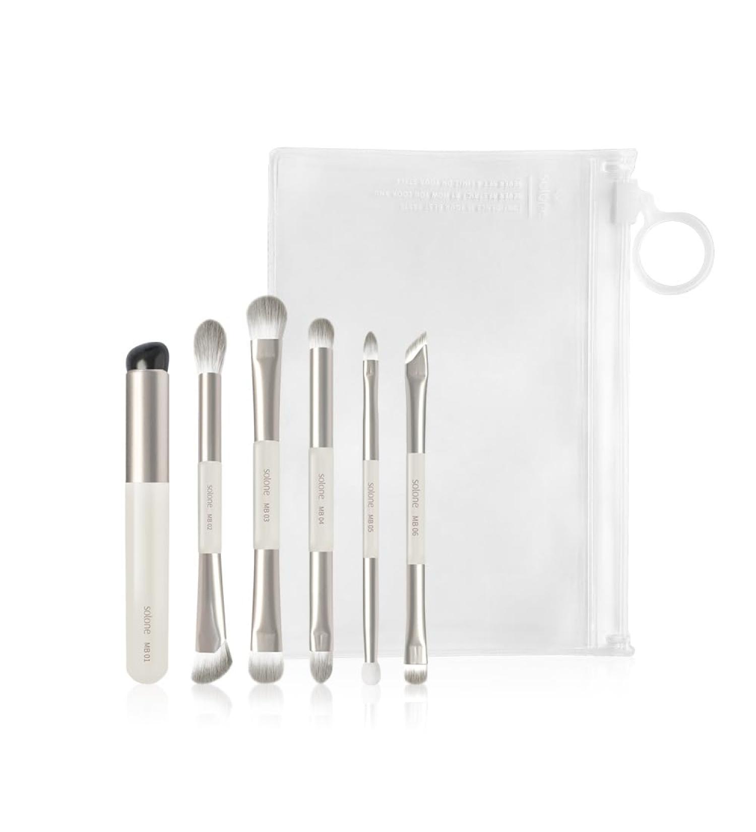 Solone Mini Makeup Travel Brush Set - 6 Vegan & Cruelty-Free Brushes for Blush Eyeshadow Detail & More | International Shipping Available - Buy Online on GoSupps.com