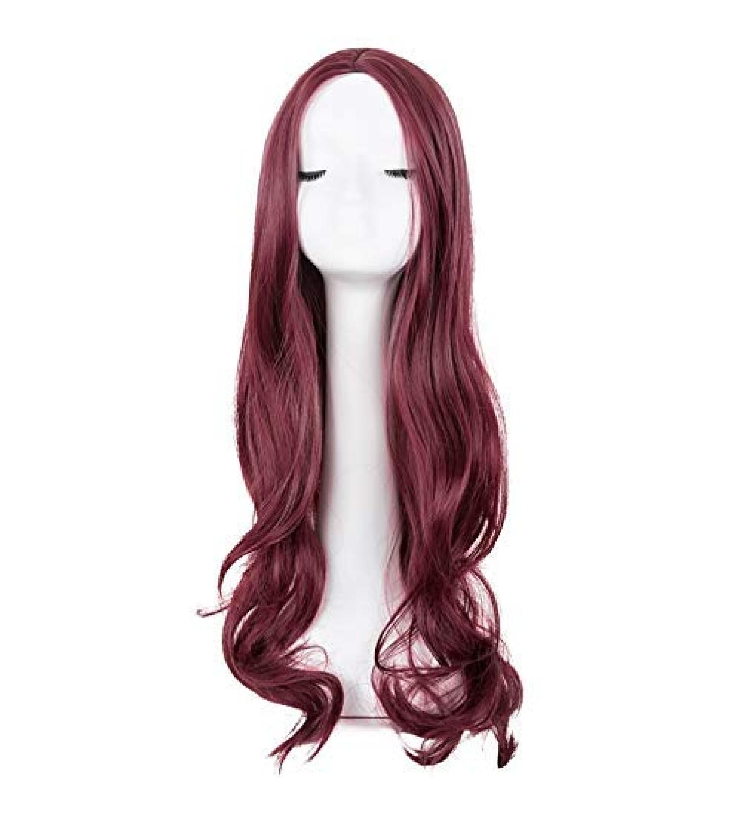 LFMDJF Curly Wigs Synthetic Heat Resistant Fiber Long Red Middle Part Line Hair Costume Women Female Hairpiece 26inches #1B Bug