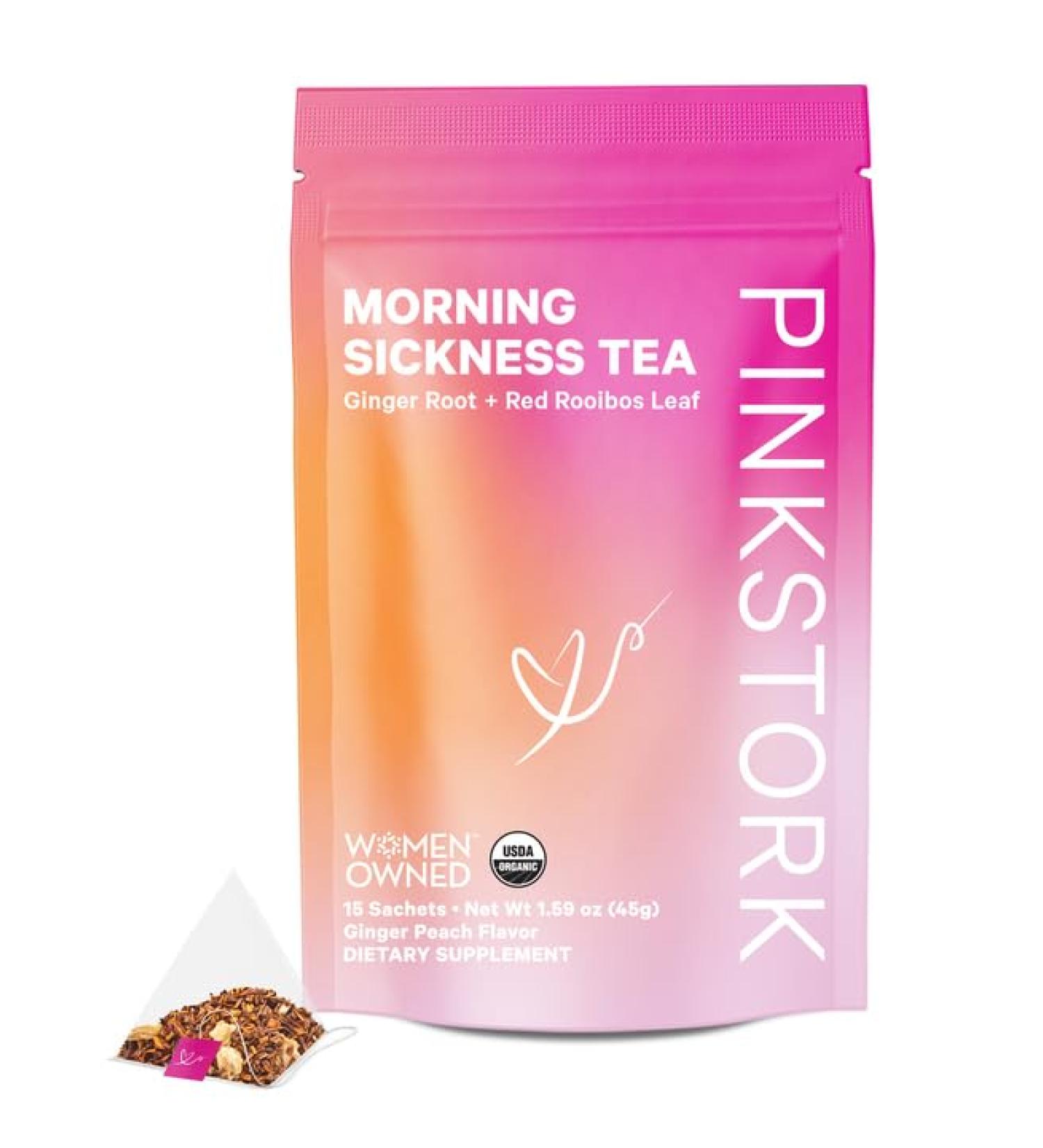 Pink Stork Organic Ginger Peach Pregnancy Tea | Morning Sickness & Digestion Support - 30 Cups - Buy Online on GoSupps.com
