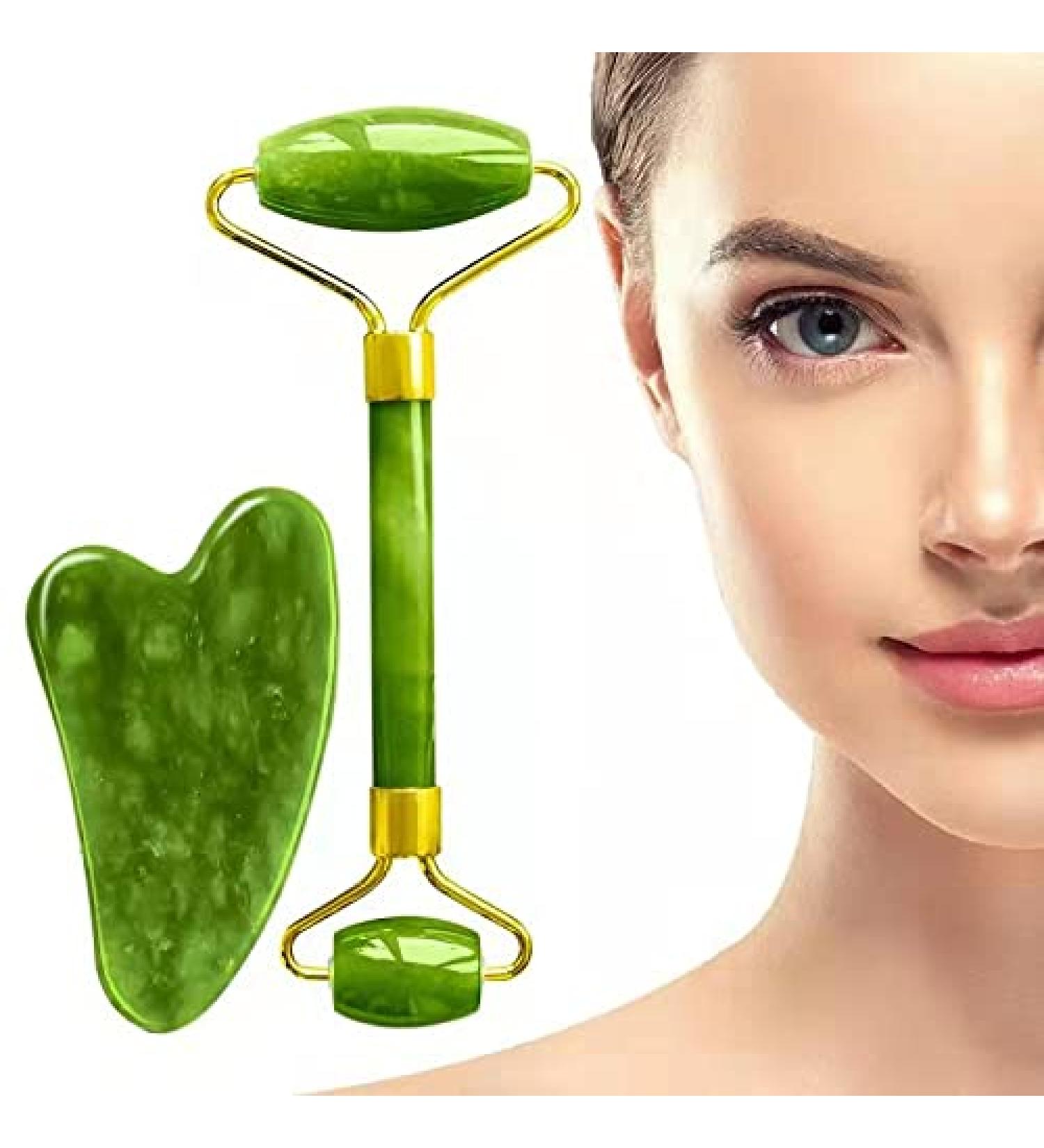 Aruiteng Jade Roller and Gua Sha Massager Tools Face Roller Face Massager Jade Stone Facial Roller for Eye Puffiness Skin Tightening Rejuvenation of The Face and Neck - Buy Online on GoSupps.com