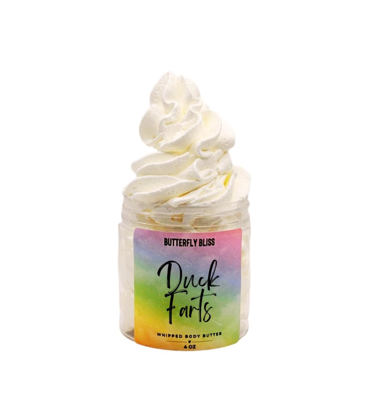 Duck Farts Whipped Body Butter Funny Gift with Bold Berry Vanilla Scent Ultra Moisturizing Shea & Mango Butter Handmade Skincare for Dry Skin 4 oz Jar