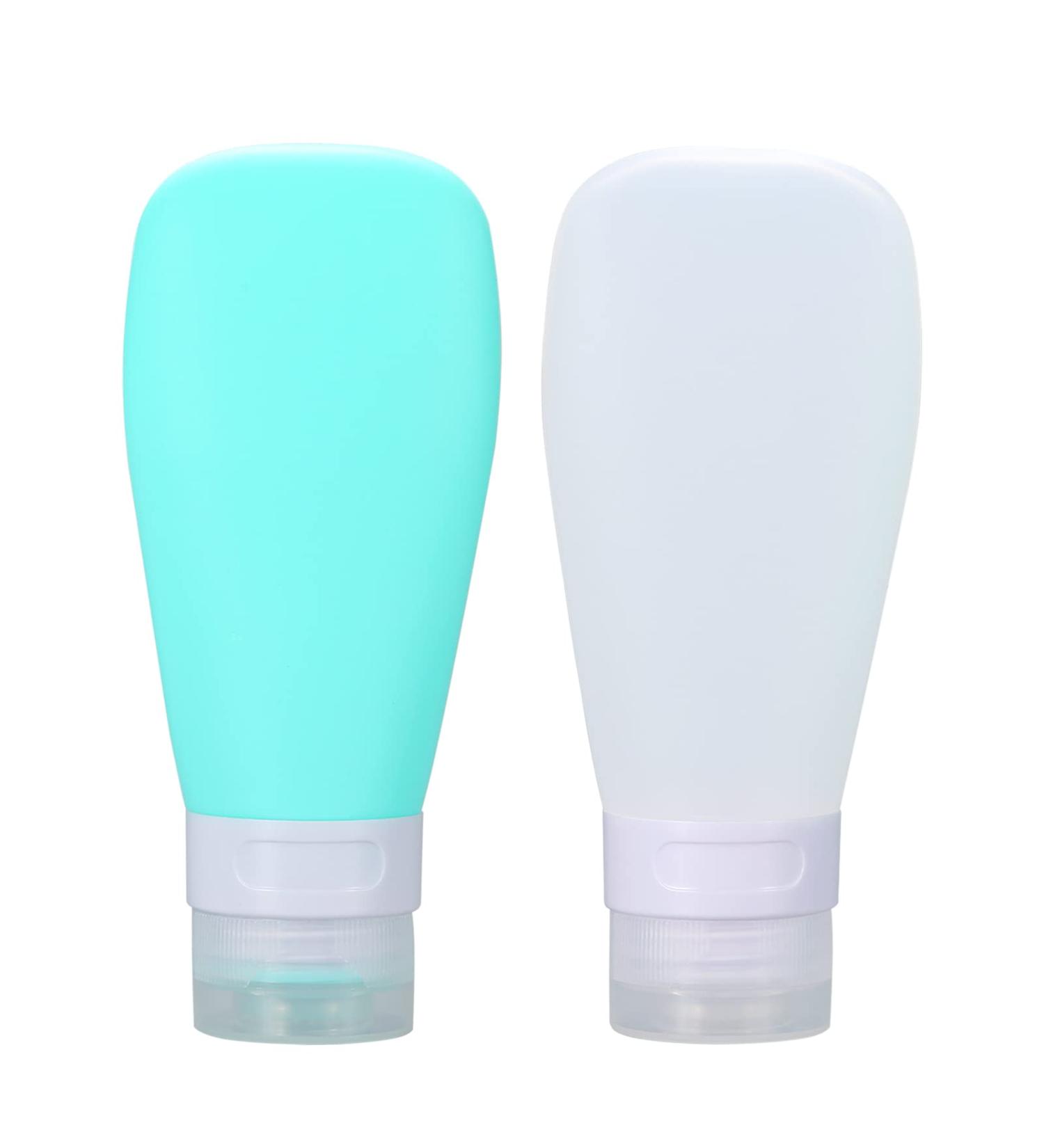 2-Pack Travel Silicone Bottles Set - Wasteland-Proof Refillable Containers with Carrying Bag - Mini 90ml Shampoo & Lotion Bottle - Green & White - Buy Online on GoSupps.com