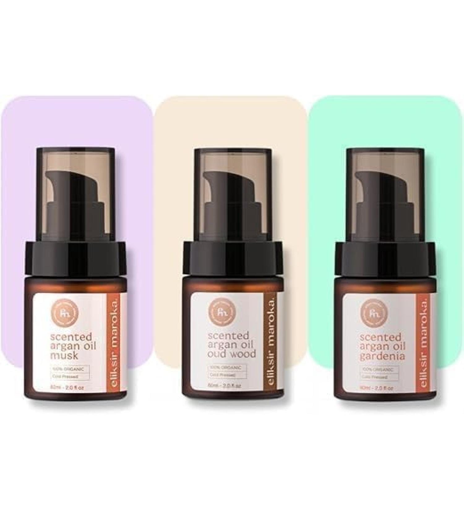  eliksir maroka Set of 3 x 60ml Argan Oil "Oriental Pleasure" | Oud Gardenia Musk | 99% Organic Face Body and Hair Care - Buy Online on GoSupps.com