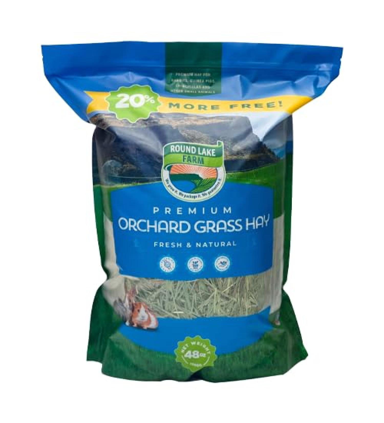 Round Lake Farm Timothy Hay and Orchard Grass for Guinea Pigs Rabbits Chinchillas Premium Quality and Excellent Source of Fiber No Additives or Preservatives (Orchard Grass 48oz)