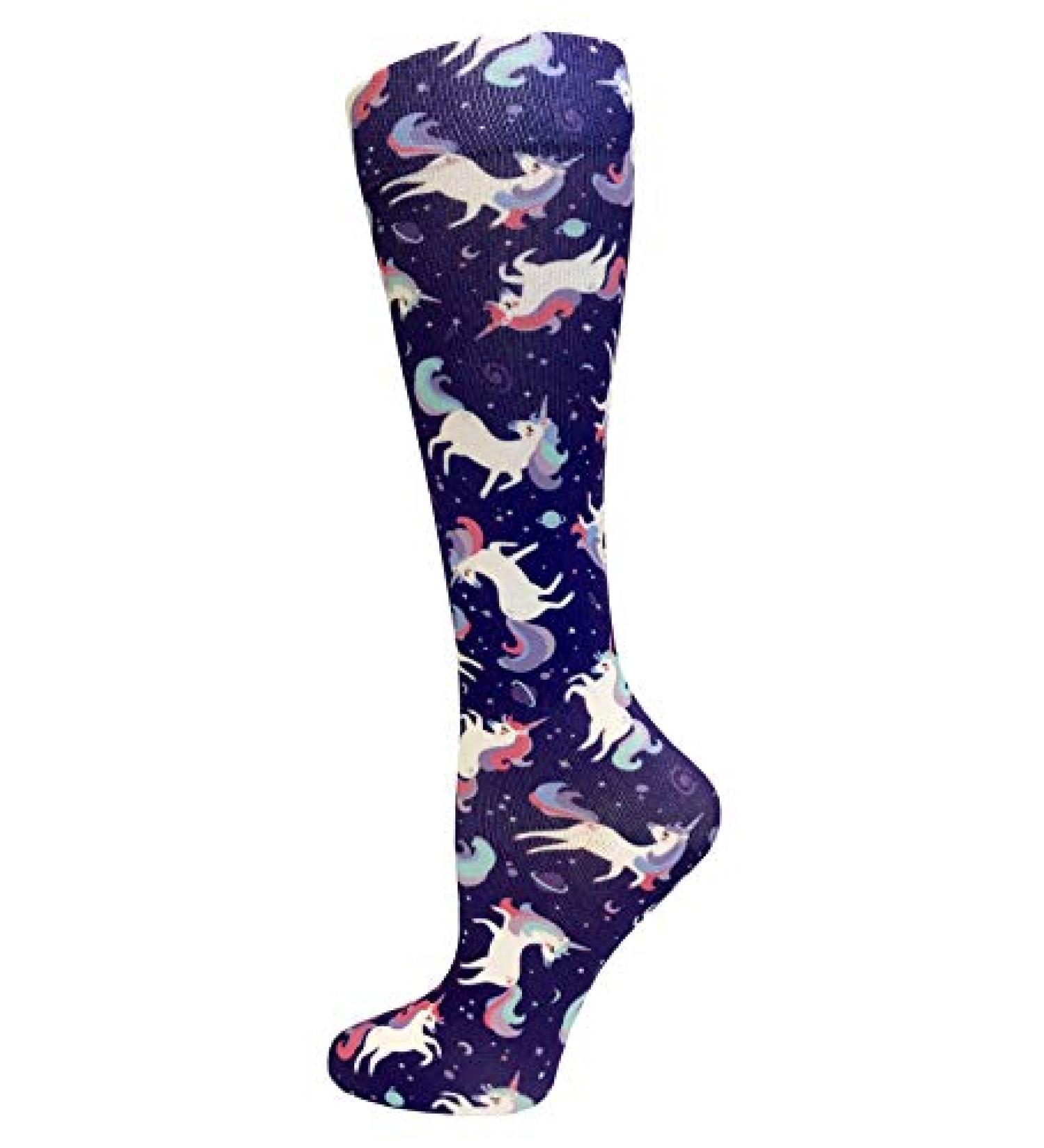 Prestige Medical Nurse Unicorns 15-20mmHG Soft Comfort Compression Socks Purple