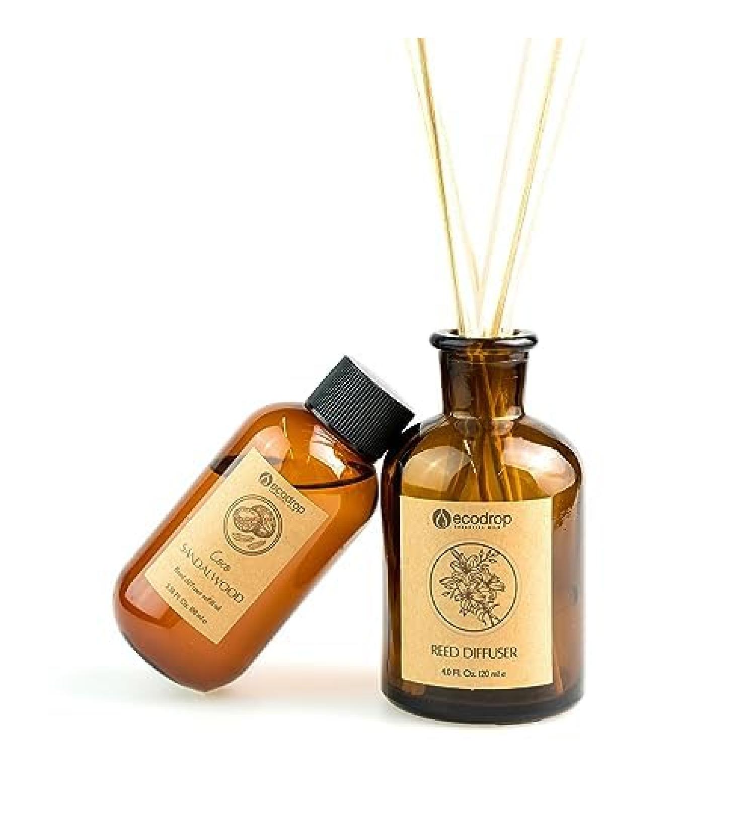 Ecodrop Coconut & Sandalwood Diffuser Set - 100ml | Strong Scented Aromatherapy Fragrance Oil a Glass Bottle & 6 Wooden Reed Sticks Set | Home Decor for Living Room Bathroom & Bedroom Coco Sandalwood Set - Buy Online on GoSupps.com