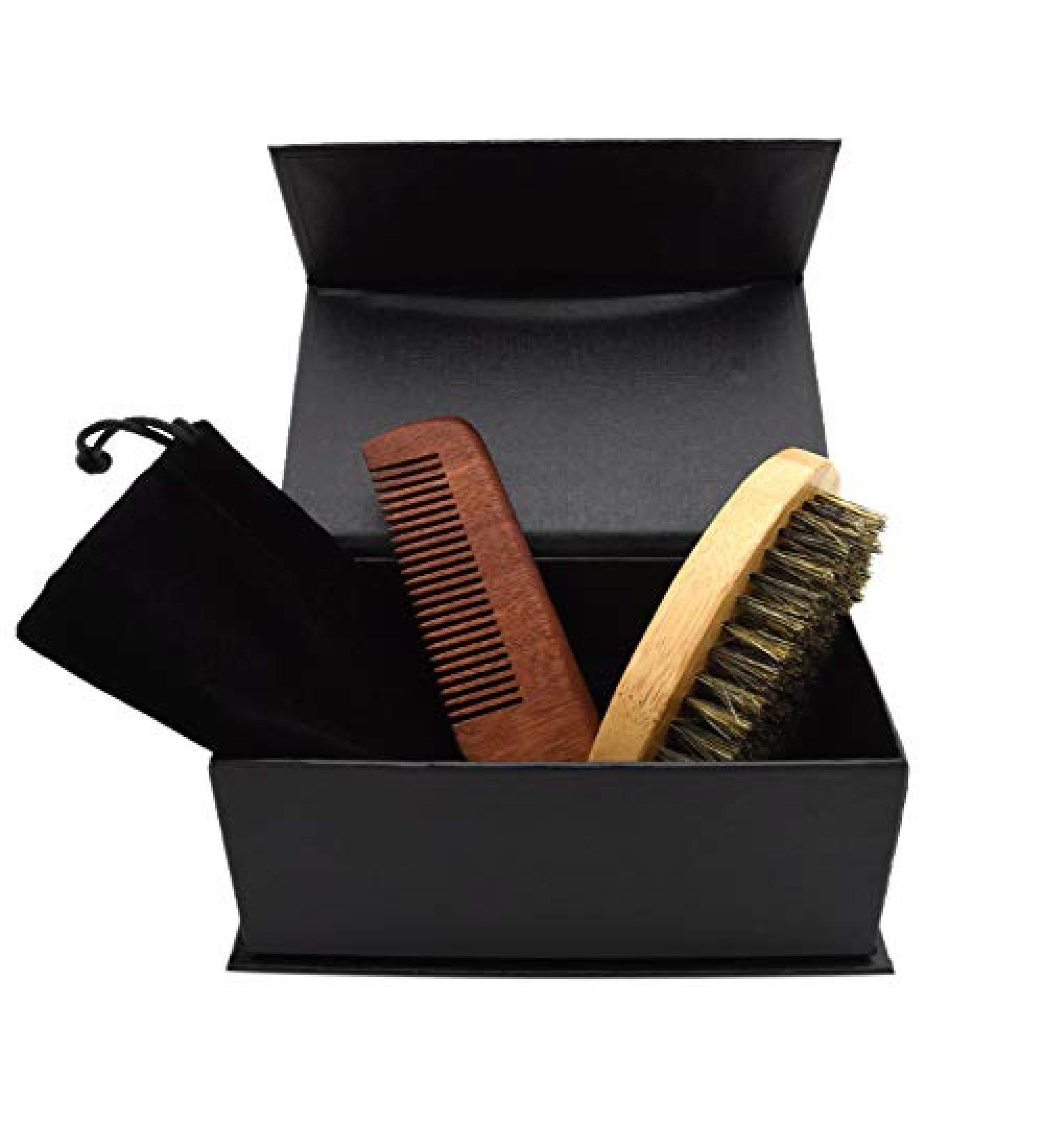 RIYAN Beard Brush & Mustache Comb Set | Men's Facial Care Grooming Gift | Premium Bristle & Shaving Brush Set - Buy Online on GoSupps.com