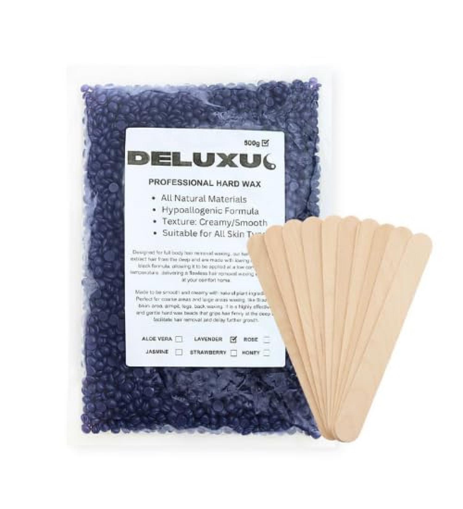 Lavender Hard Wax Beads 500g - Brazilian Bikini Wax with 10 Applicators for Face, Upper Lip, Legs, Armpit & Eyebrow - Fine Hair Removal - Buy Online on GoSupps.com