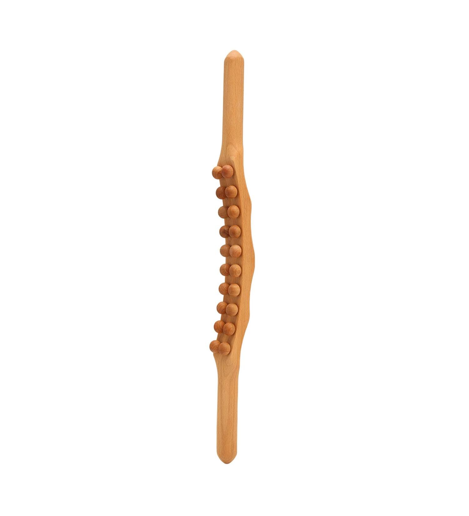 Wooden Massage Roller & Gua Sha Stick | 20 Beads for Muscle Relaxation - Back Stomach & Shoulder Relief - Buy Online on GoSupps.com