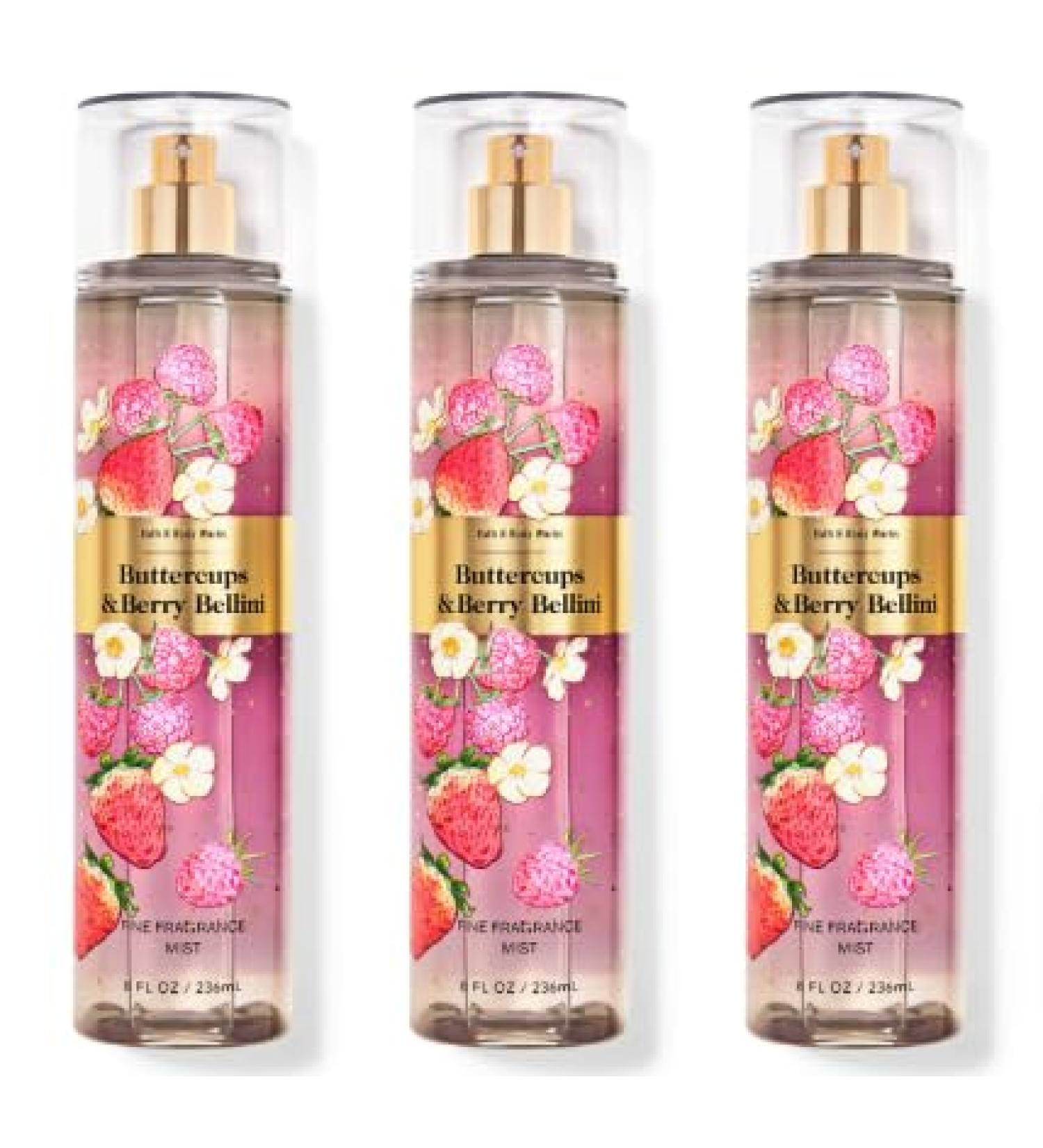 Bath and Body 3 Pack FINE FRAGRANCE MIST 8 fl oz / 236 mL (Packaging may Vary) (BUTTERCUPS & BERRY BELLINI)