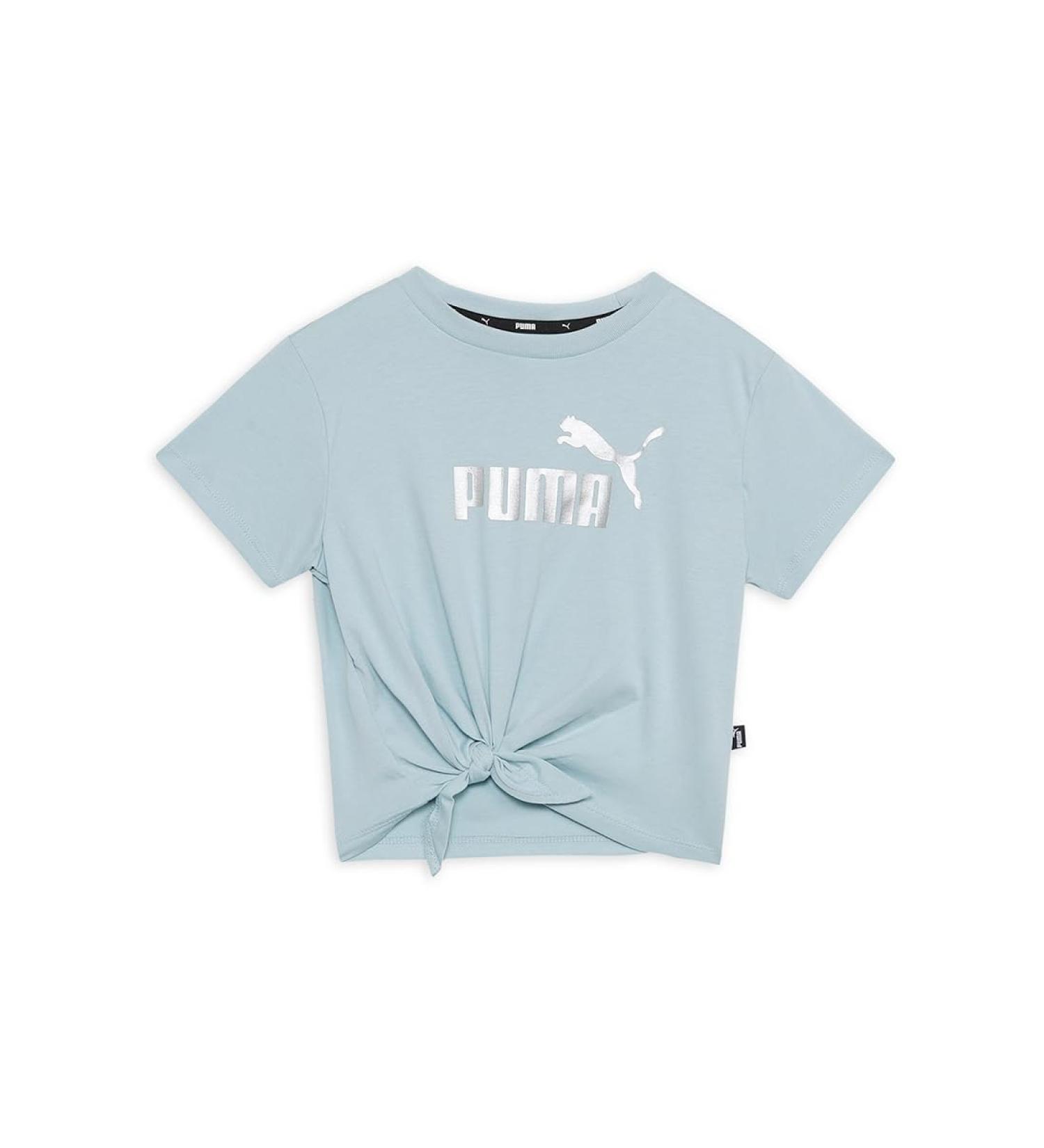 PUMA Girls ESS+ Logo Knotted Tee G T-Shirt - Turquoise Surf 176 | International Shipping Available - Buy Online on GoSupps.com