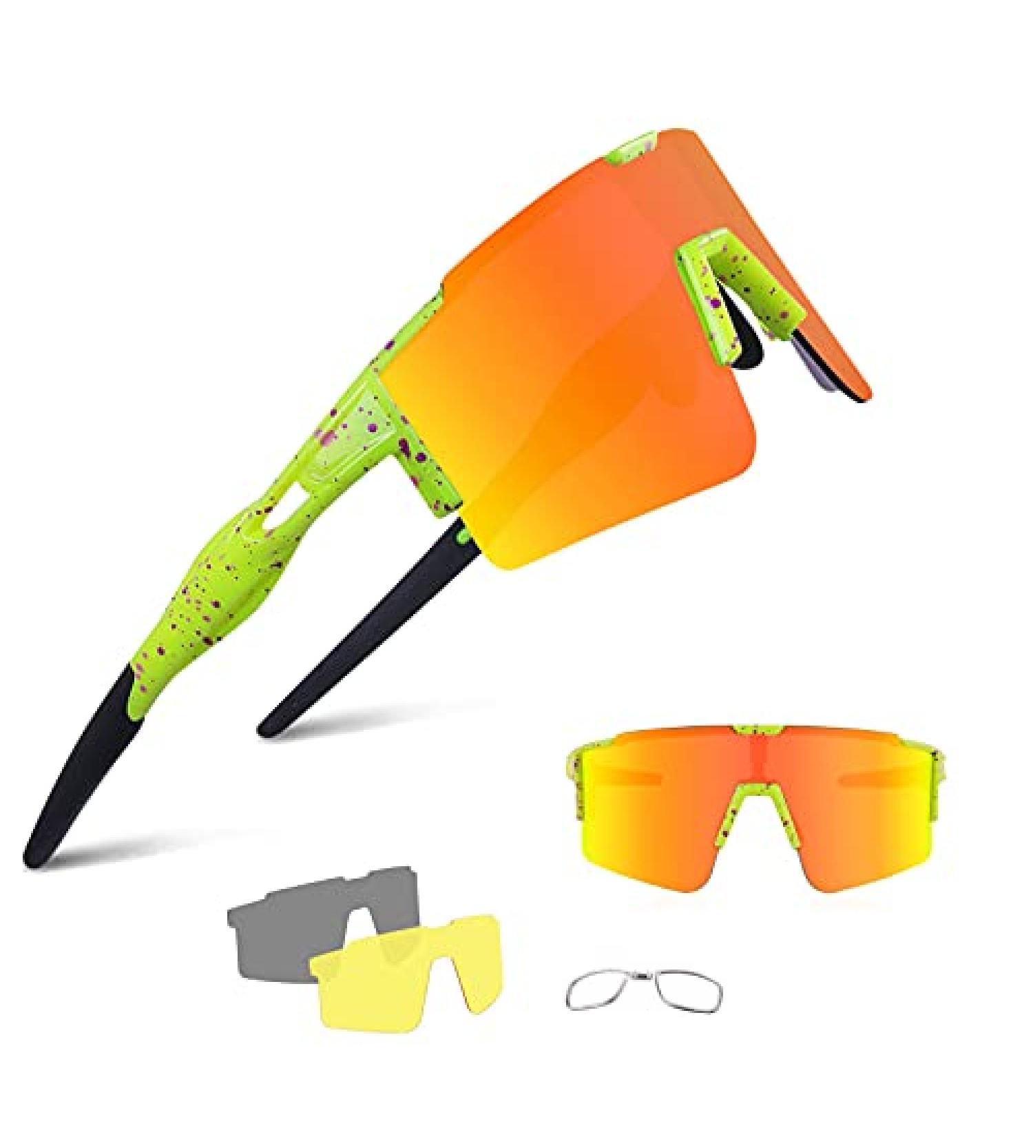 BangLong Polarized Cycling Sunglasses with 3 Interchangeable Lenses for Men Women - Ideal for Running & Baseball - Yellow Orange - Buy Online on GoSupps.com