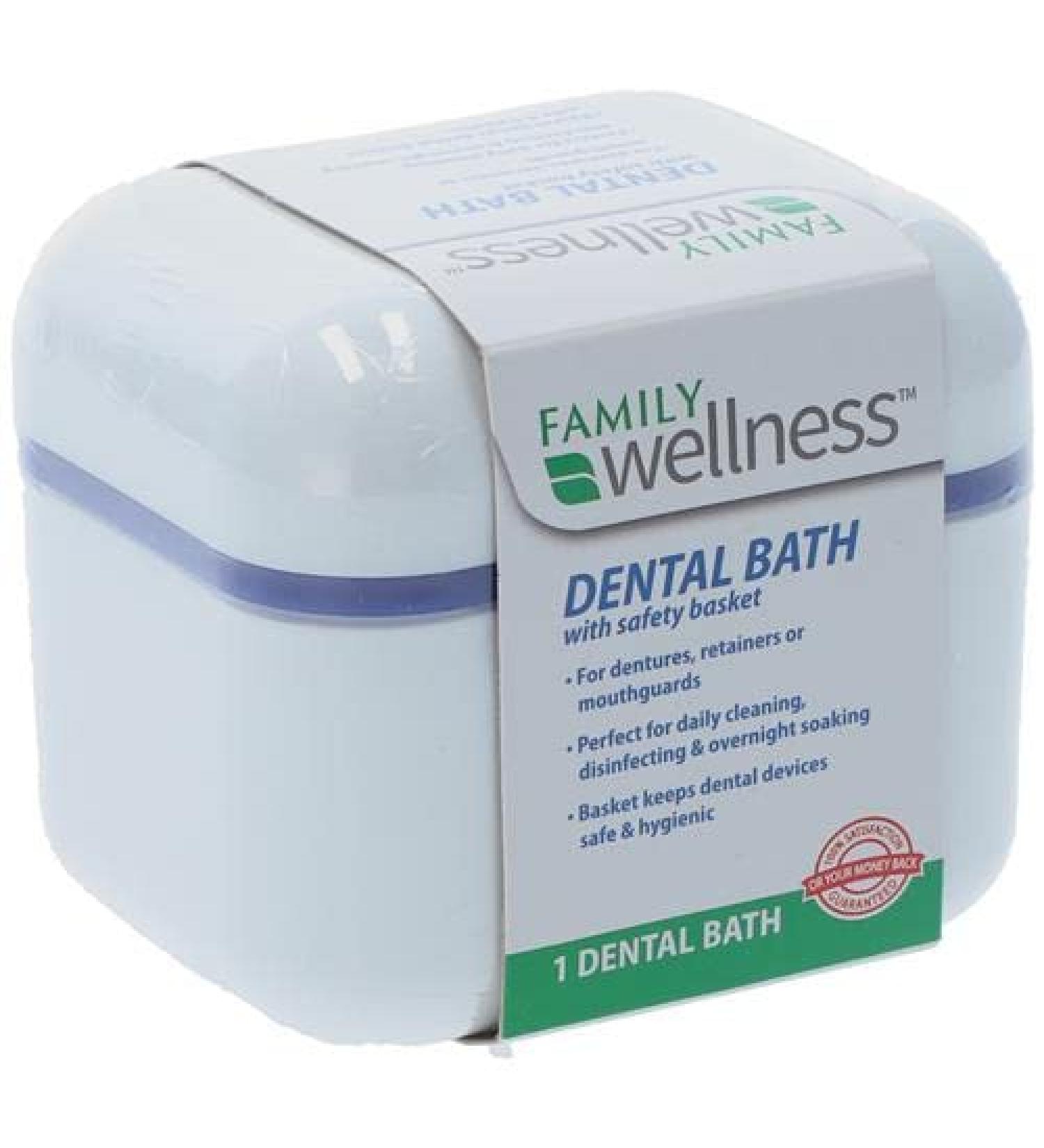 Family Wellness Denture Case, Denture Cup with Strainer Safety Basket, For Dentures, Restrainers, Or Mouthguards