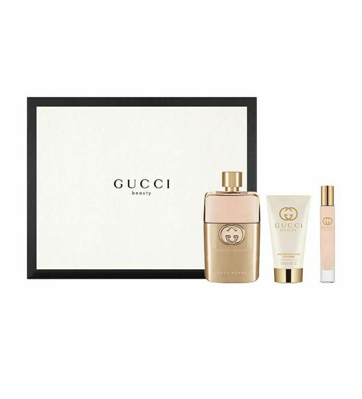 Gucci Guilty 3 Piece Set: 3 zo Eau De Parfum Spray .5 oz Eau De Parfum Spray 1.6 oz Body Lotion - Buy Online on GoSupps.com