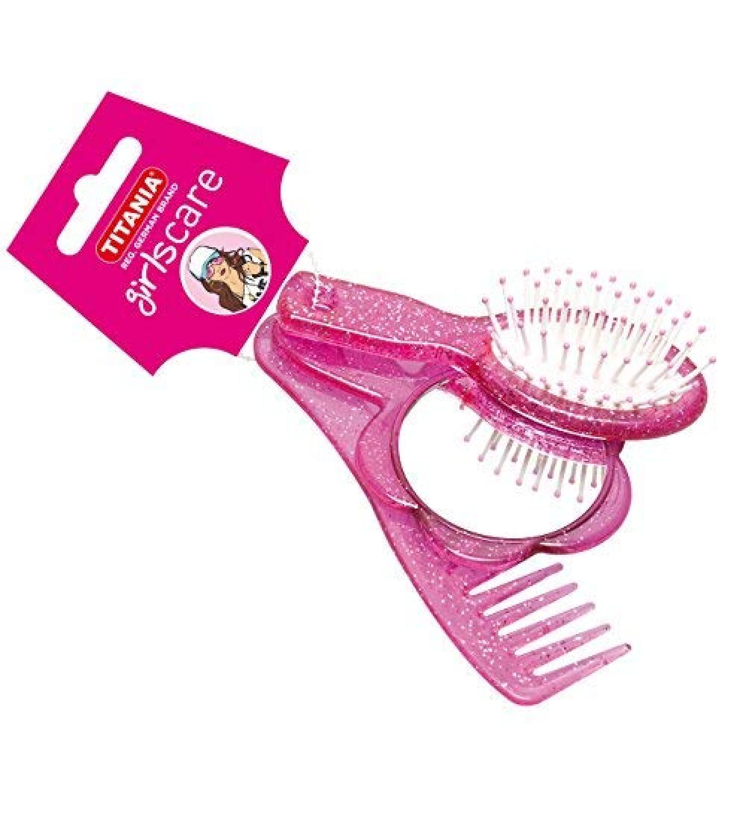 TITANIA handbag set 3 pieces brush comb mirror pink/purple glitter look 1 pack (1 x 69 g)