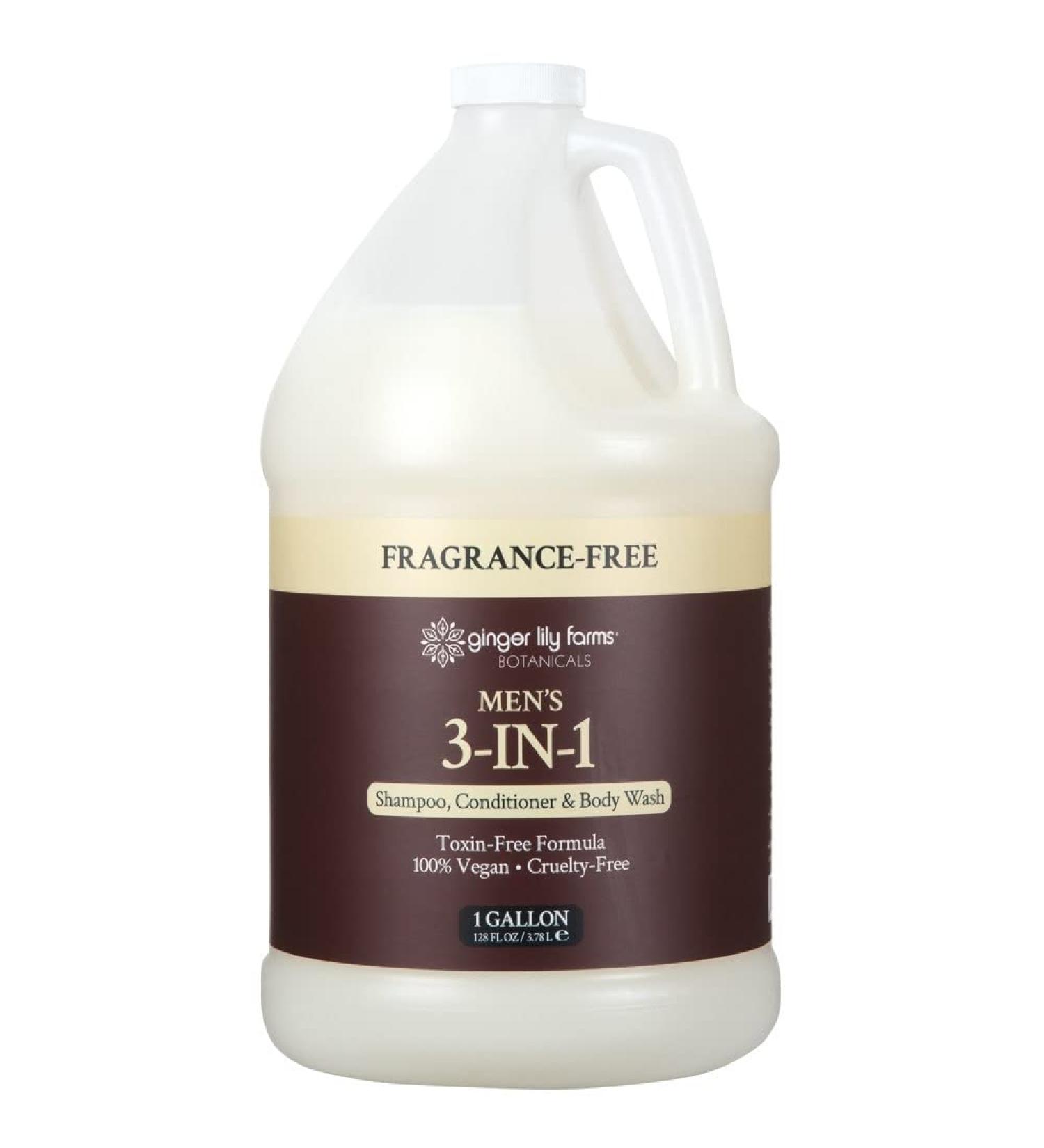 Ginger Lily Farms Botanicals Men's 3-in-1 Shampoo Conditioner & Body Wash 1 Gallon - Vegan & Fragrance-Free - Buy Online on GoSupps.com