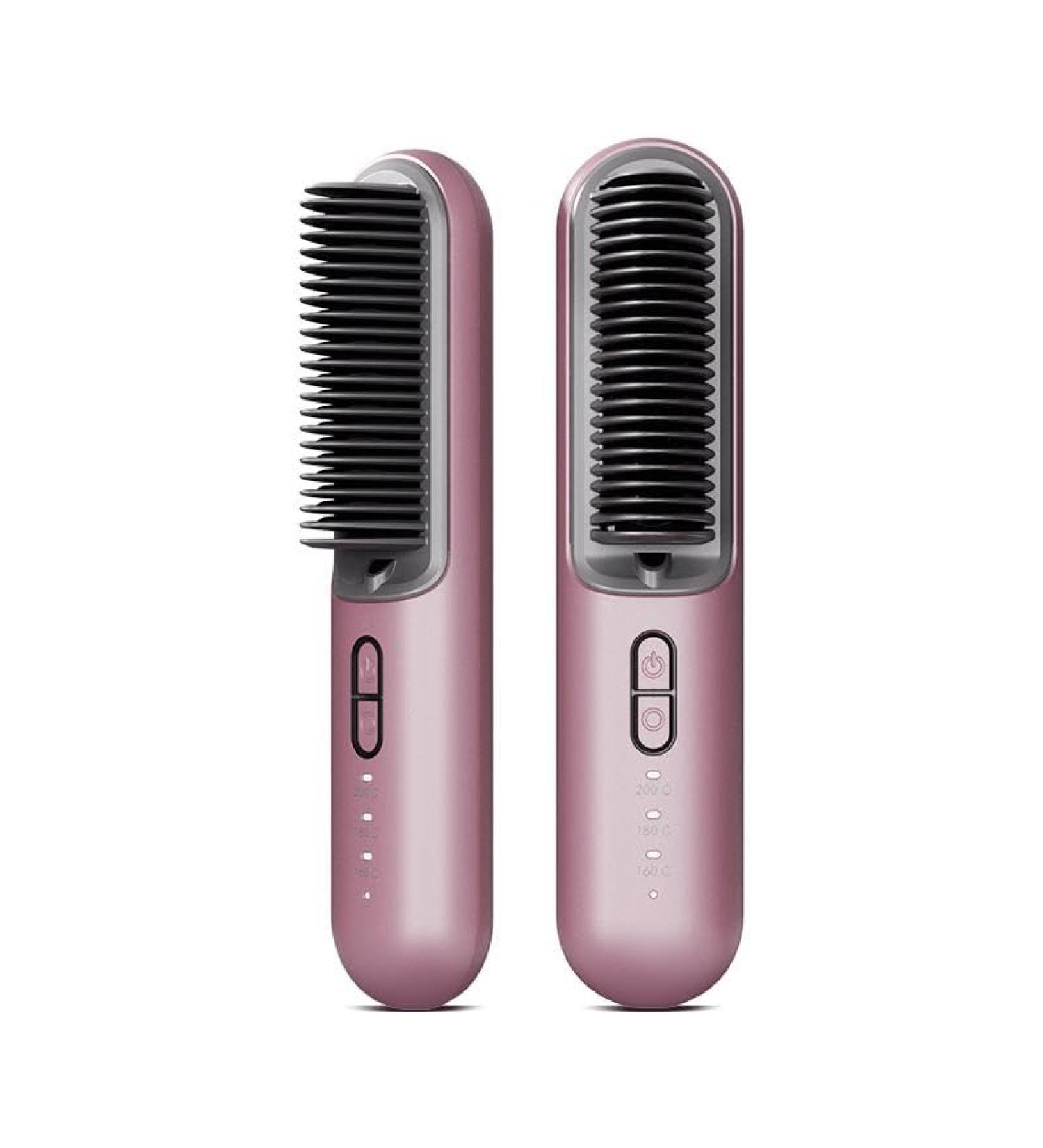 Flux Cordless Hair Straightener Brush - Portable Mini Ionic Hot Comb for Women | Travel-Friendly & Fast Charging (Pink - Buy Online on GoSupps.com