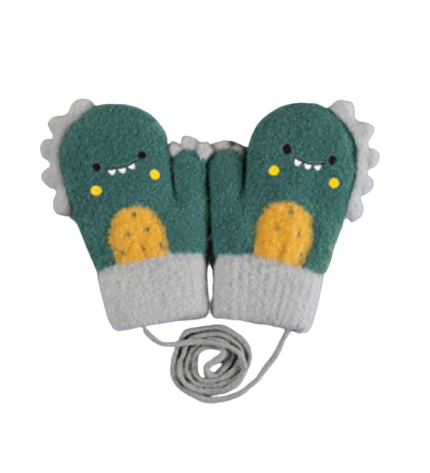 YLYMWJ Toddler Mittens on String | Thicken Fleece Knit Gloves | Cartoon Magic Gloves for Newborns Aged 1-4 | Dark Green | 14x9cm - Buy Online on GoSupps.com