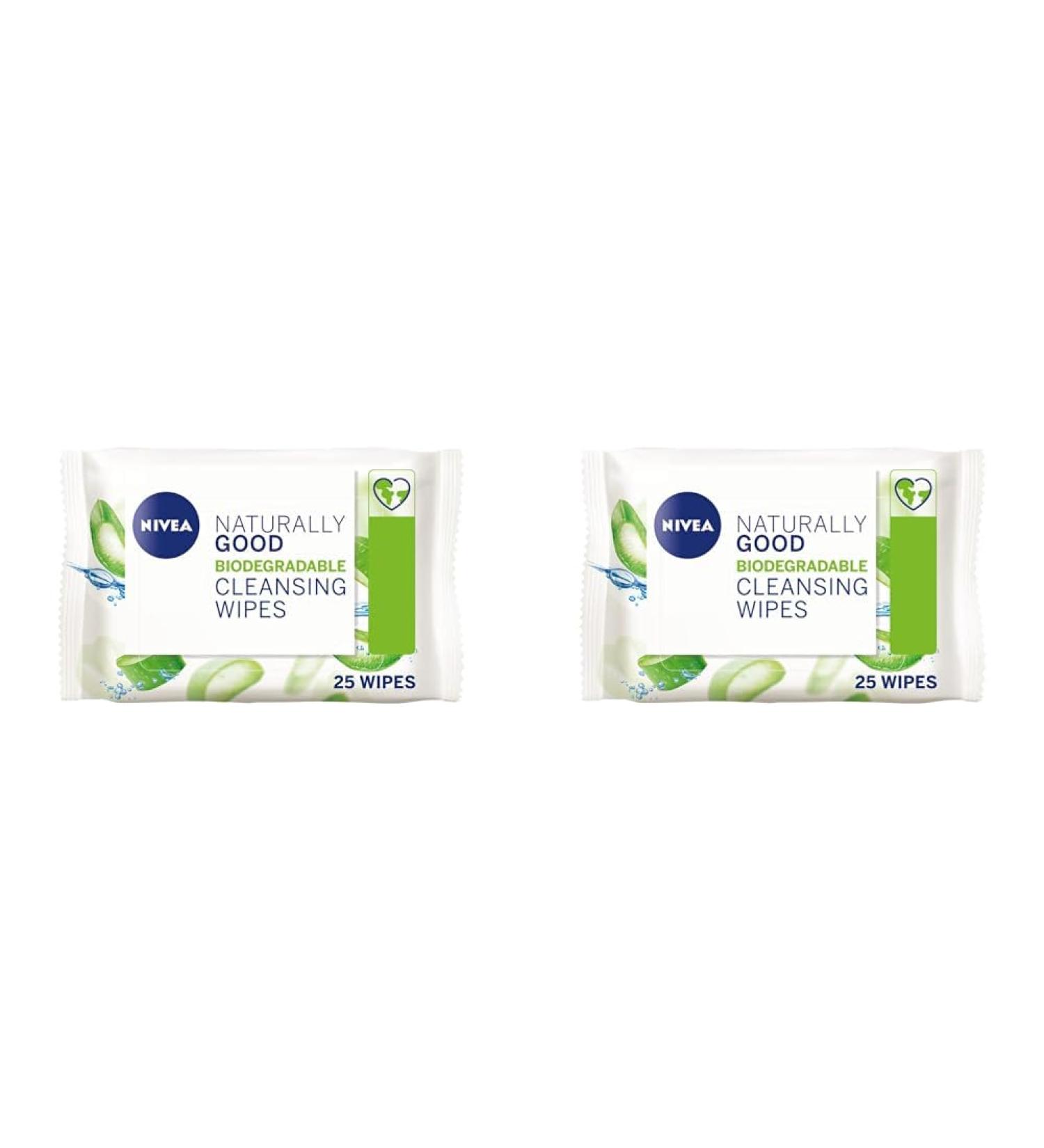 NIVEA Biodegradable Naturally Good Wipes (25 Wipes) Biodegradable Wipes Made from 100% Plant Fibres Natural Make-Up Wipes Face Wipes Makeup Remover (Pack of 2) 25 Count (Pack of 2) - Buy Online on GoSupps.com