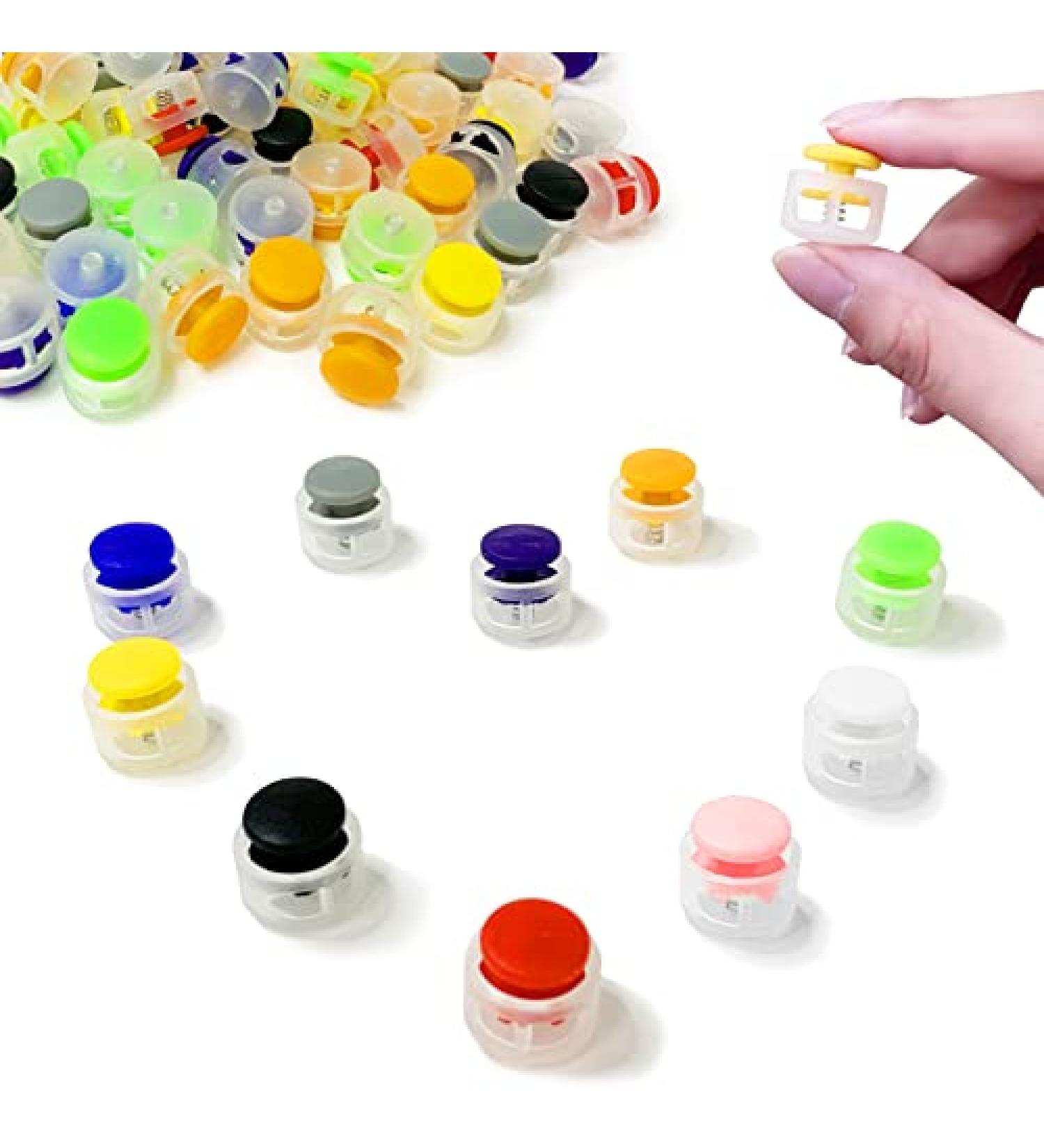 Rhsemi 100pcs Plastic Round Cord Locks Toggle Hole Spring Stop Fastener Spring Fastener Cord Lock Hole Round Toggle End for Backpacks Lanyard Clothes Shoes DIY Handmade(10 Colour) - Buy Online on GoSupps.com
