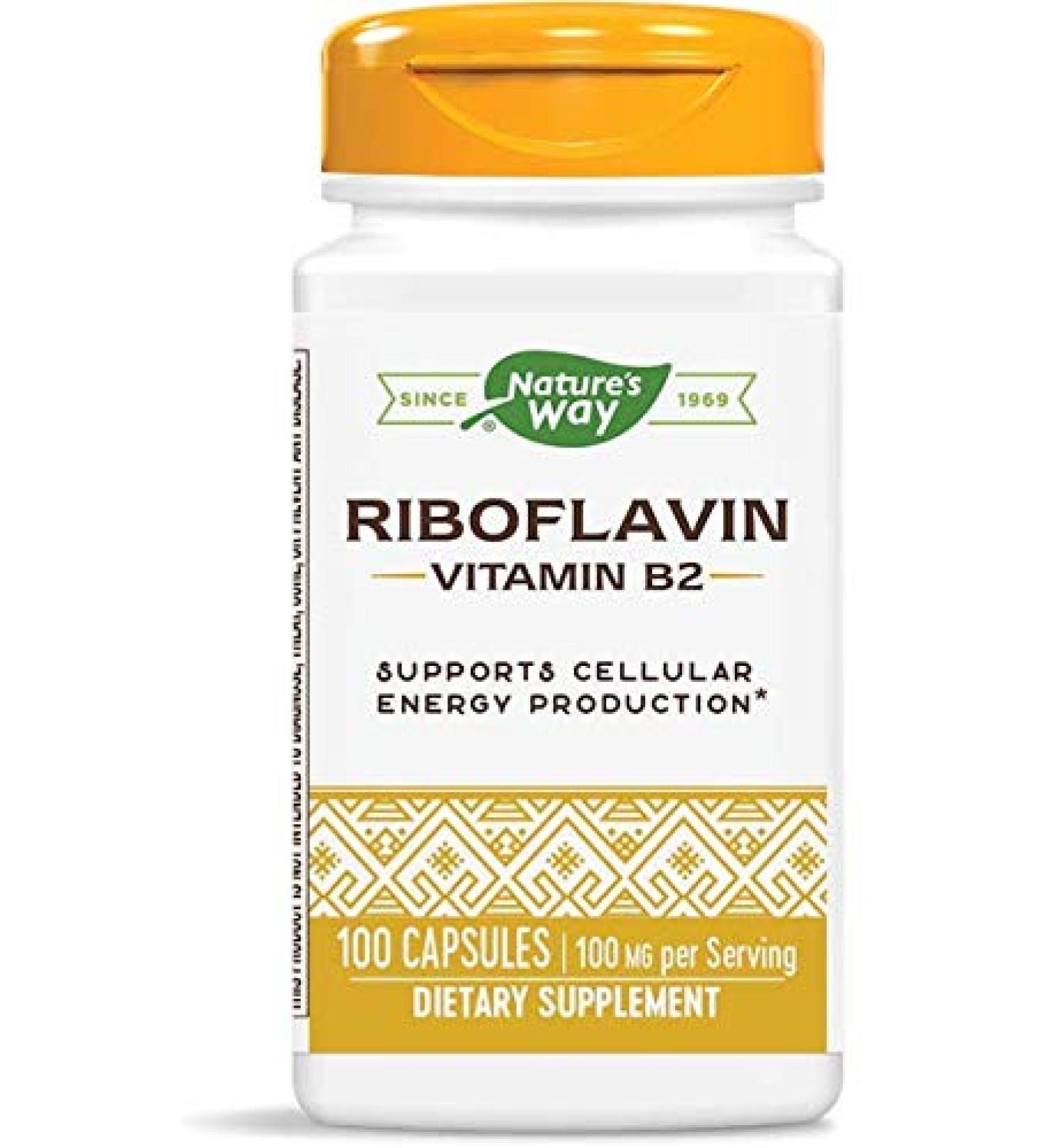 Nature's Way Vitamin B2, 100 mg Riboflavin, 100 Capsules, Pack of 2