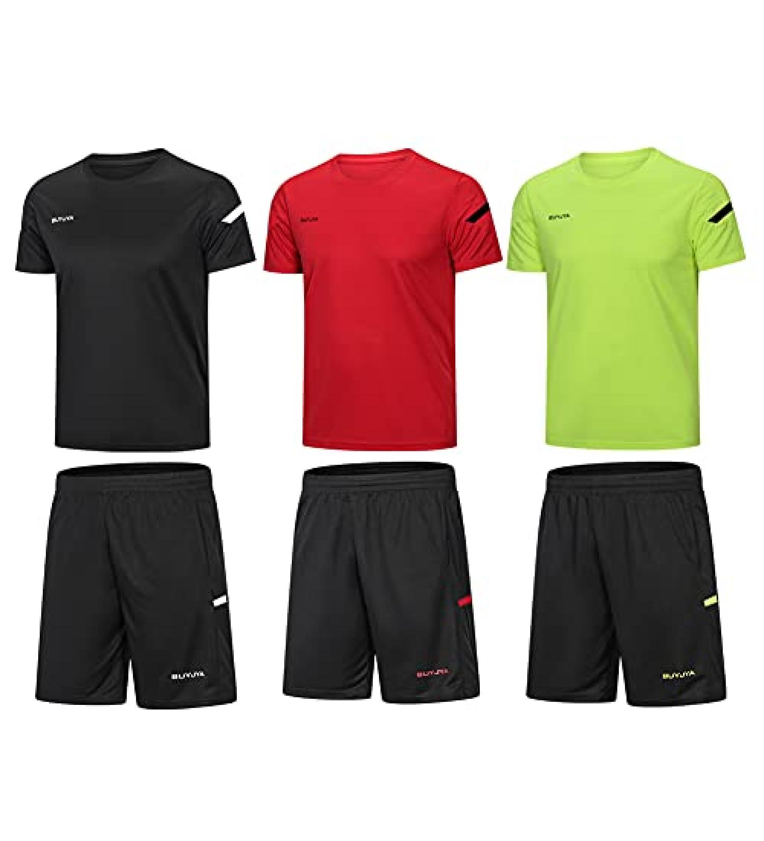 BUYJYA Men's 3-Pack Athletic Workout Set - Basketball, Football, Running - Black/Red/Green - Medium - Buy Online on GoSupps.com