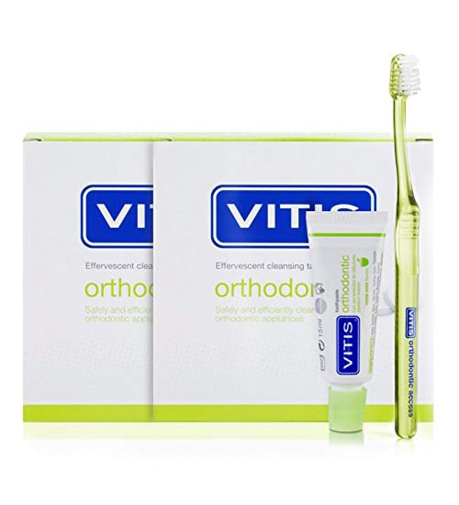 Vitis VITIS Pack of 2 orthodontic cleaning tablets with effervescent retention and 15ml Vitis orthodontic toothpaste + Vitis orthodontic toothbrush