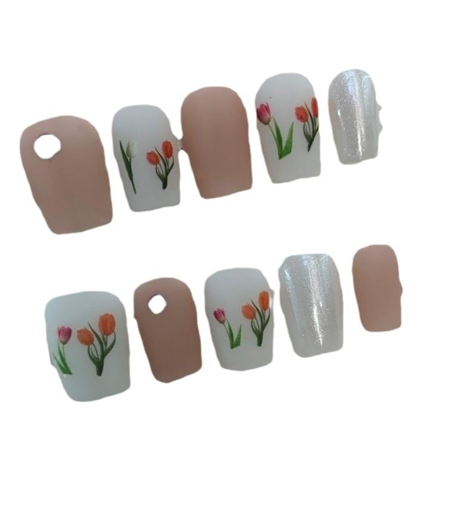 Handmade Wearing Nail Spring Tulip Fresh Scrub Nail Enhancement Removable and Reusable False Nails (Color : A Size : M) - Buy Online on GoSupps.com