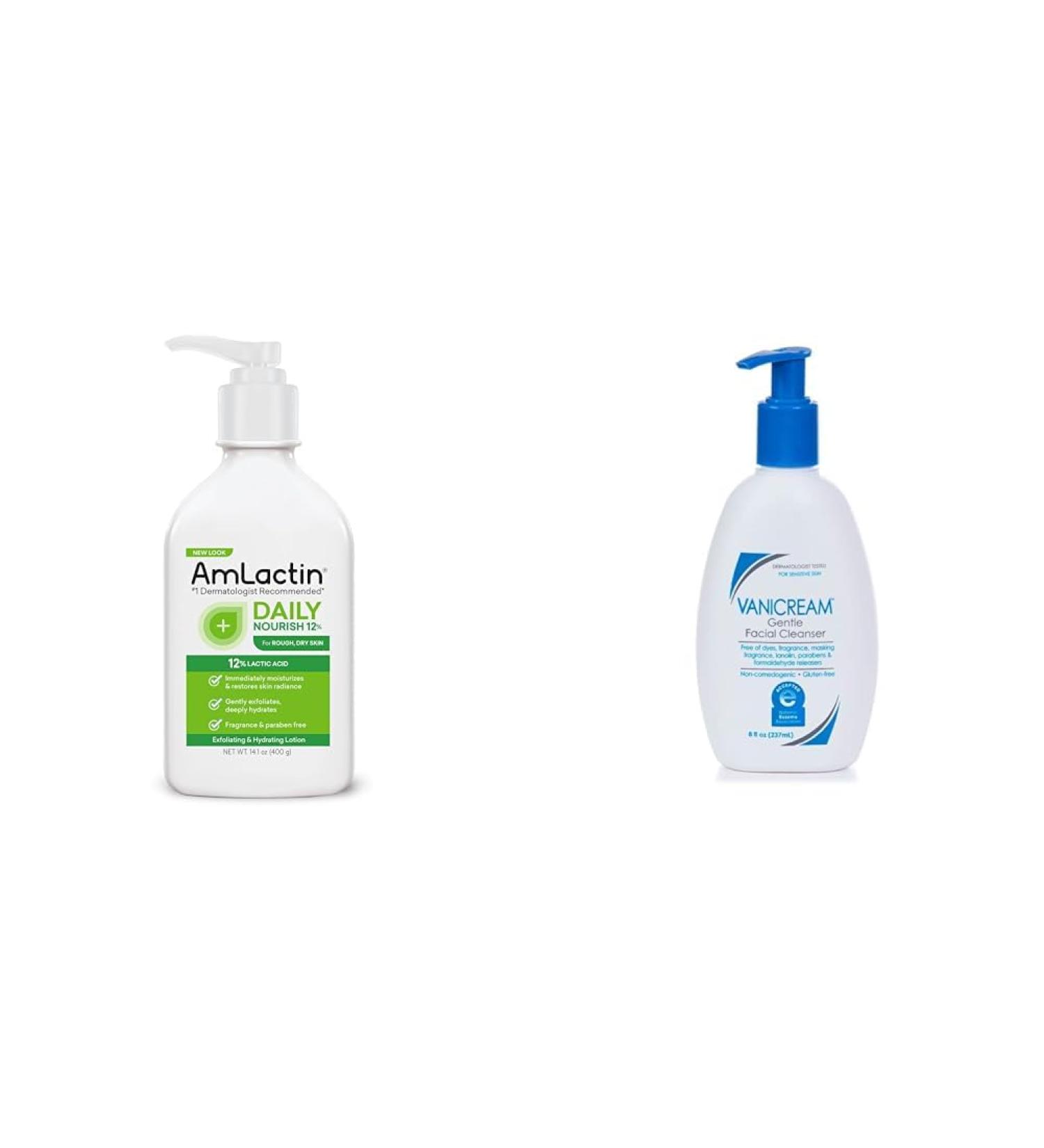 AmLactin Daily Nourish 12% - 14.1 oz Body Lotion and Vanicream Gentle Facial Cleanser - 8 fl oz - Buy Online on GoSupps.com