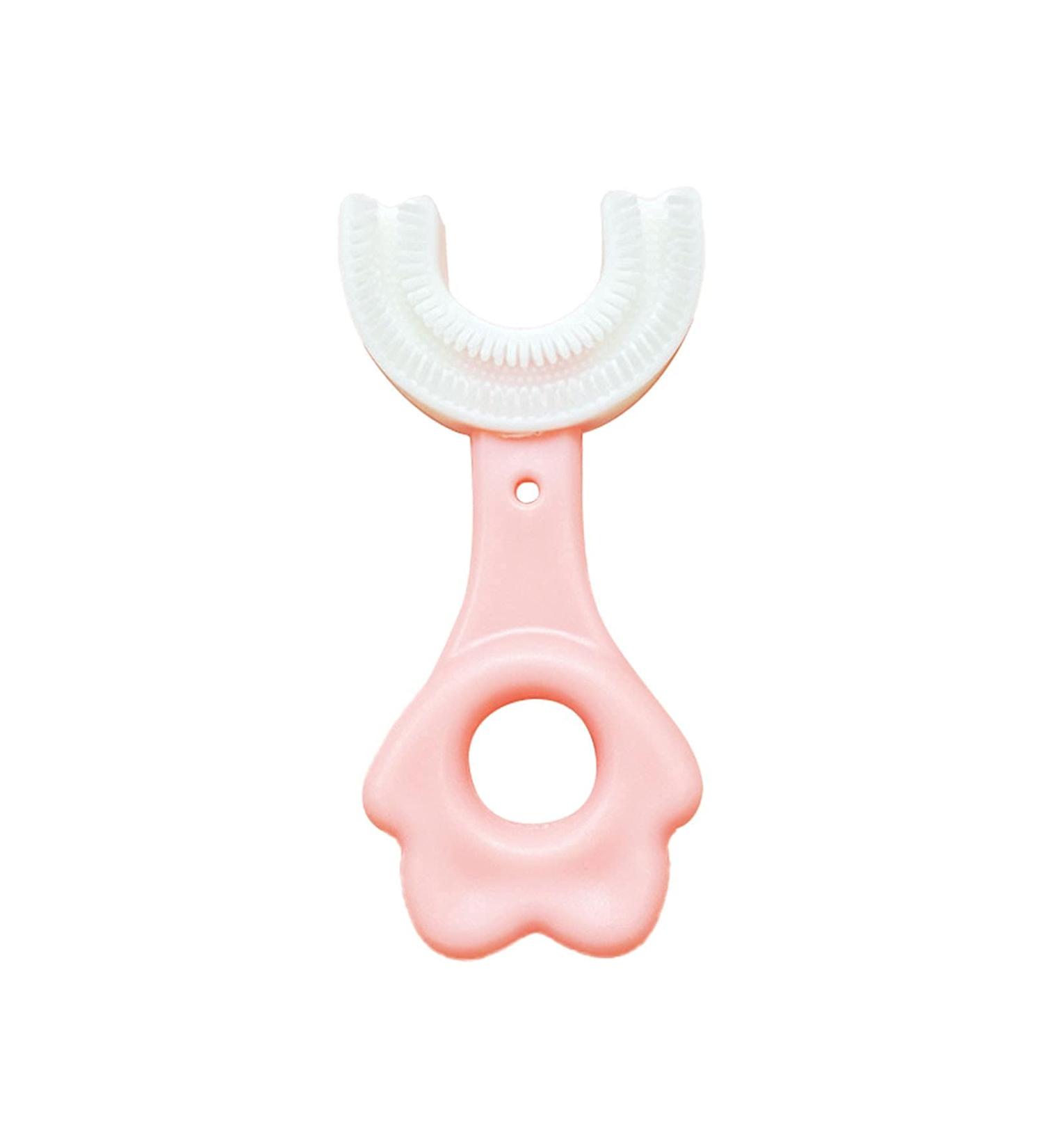 Children's U-Shape Toothbrush 360 | Whitening & Massage Silicone Brush for Ages 2-12 - Rosa2 - Buy Online on GoSupps.com
