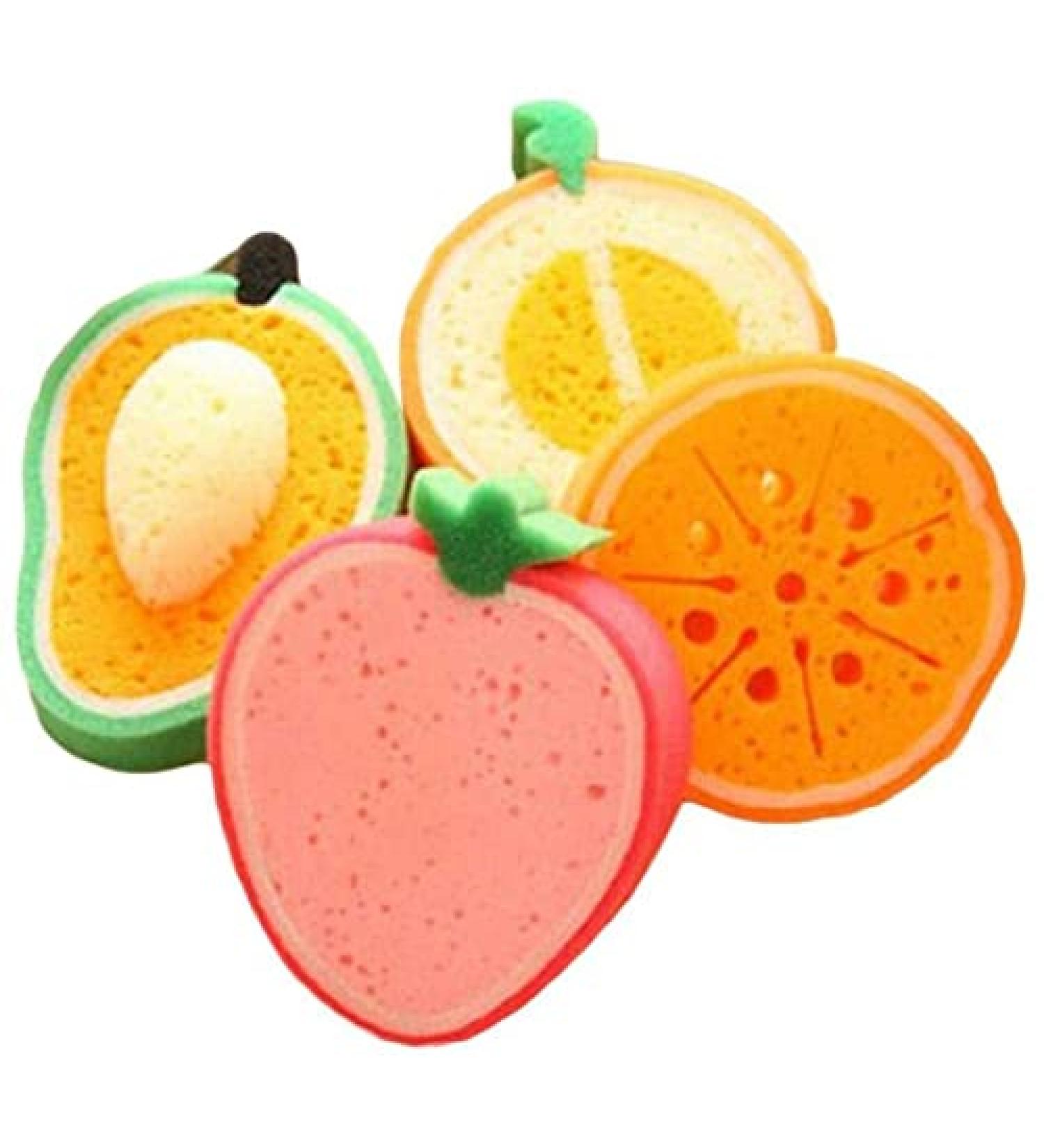 4pcs Cute Fruit Shaped Baby Bath Sponges for Kids - Gentle Body Cleaning and Scrubbing - Buy Online on GoSupps.com