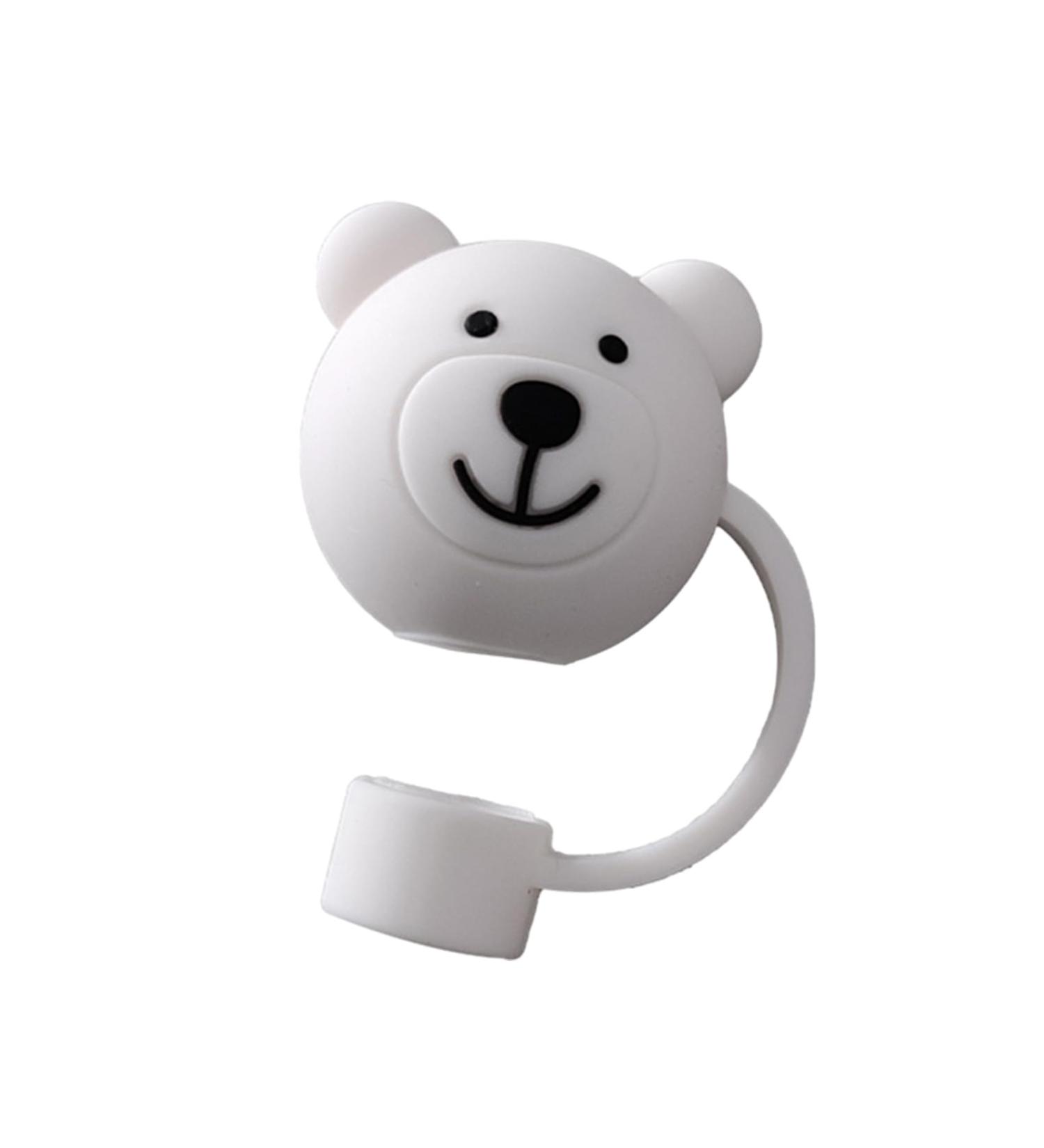 Boatwo Reusable Straw Lid Cartoon Bear-shaped Silicone Straw Cover for Home Party Decoration White - Buy Online on GoSupps.com