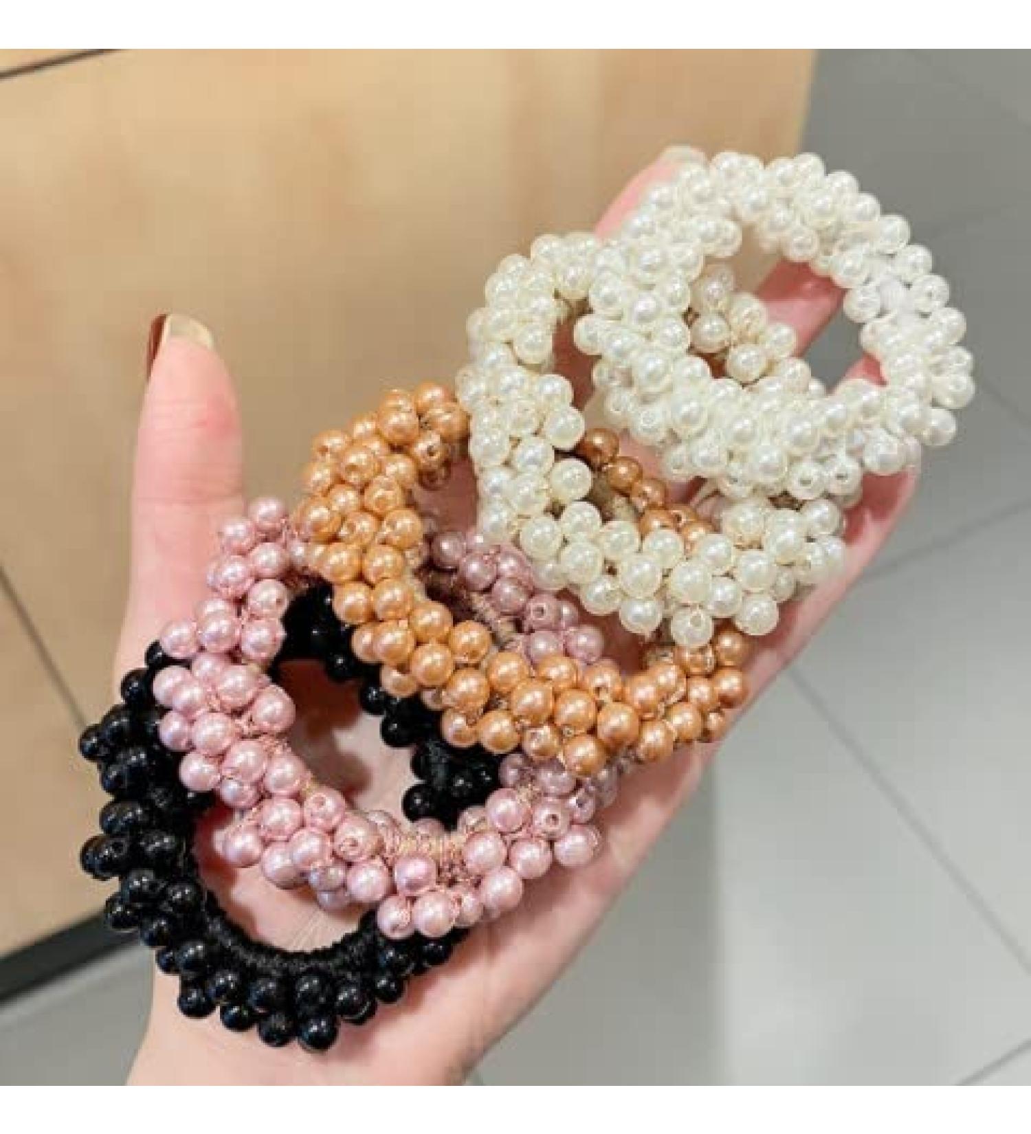 6pcs Pearl Hair Tie Elastic Beaded Scrunchies for Women and Girls - Buy Online on GoSupps.com