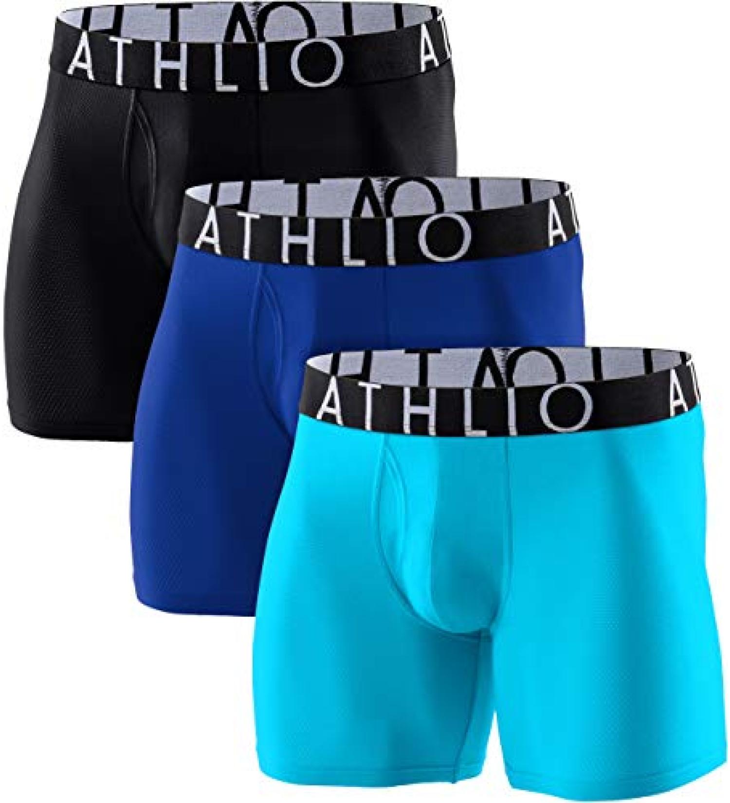 Athlio Men's Relaxed Stretch 6 Open-Fly Cool Dry Brief Mesh Underwear Trunk - Pack of 3 (Black/Blue/Sky, XL) - Buy Online on GoSupps.com