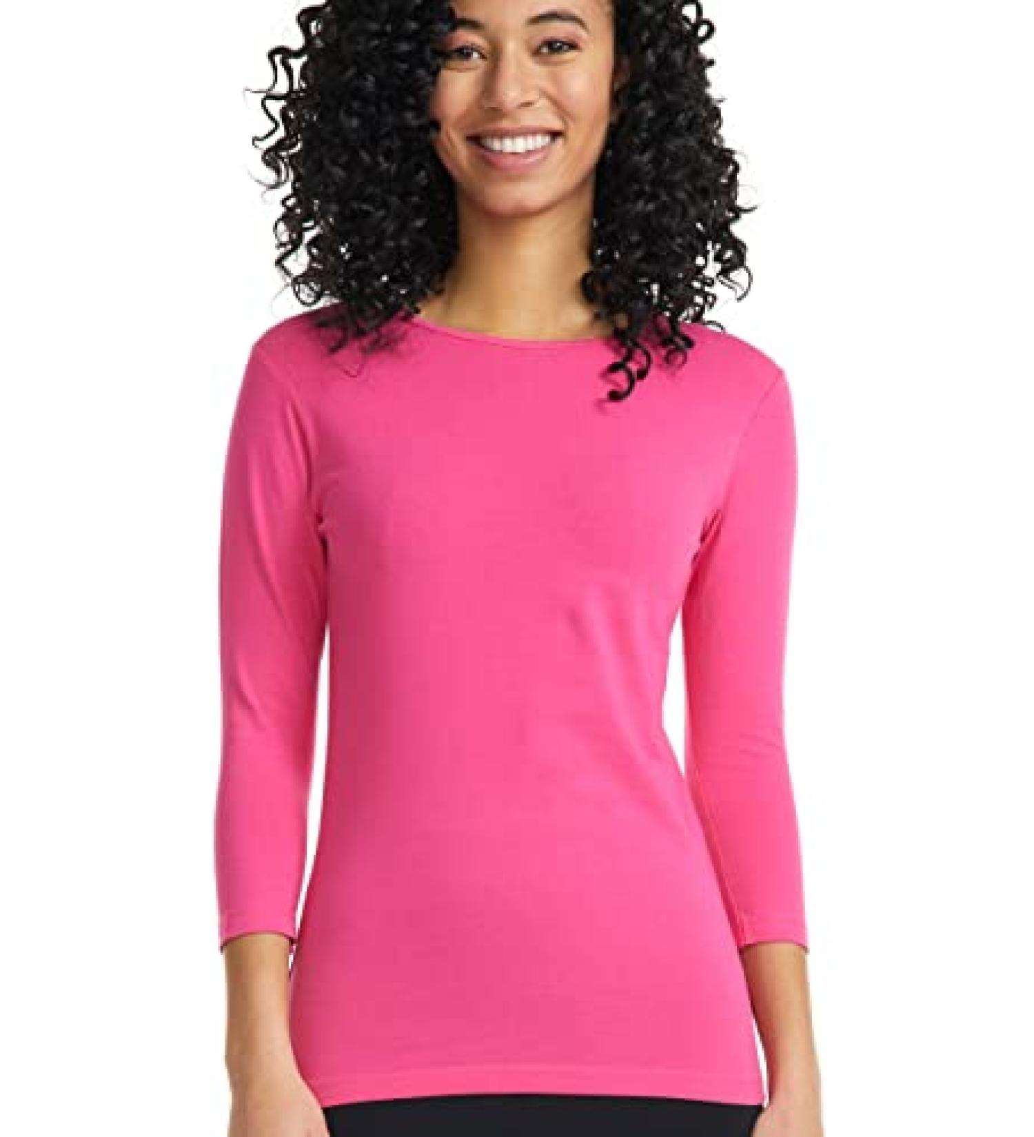ESTEEZ Women's 3/4 Sleeve Cotton T-Shirt - Magenta, Small | Base Layering Top for Scrubs - Buy Online on GoSupps.com