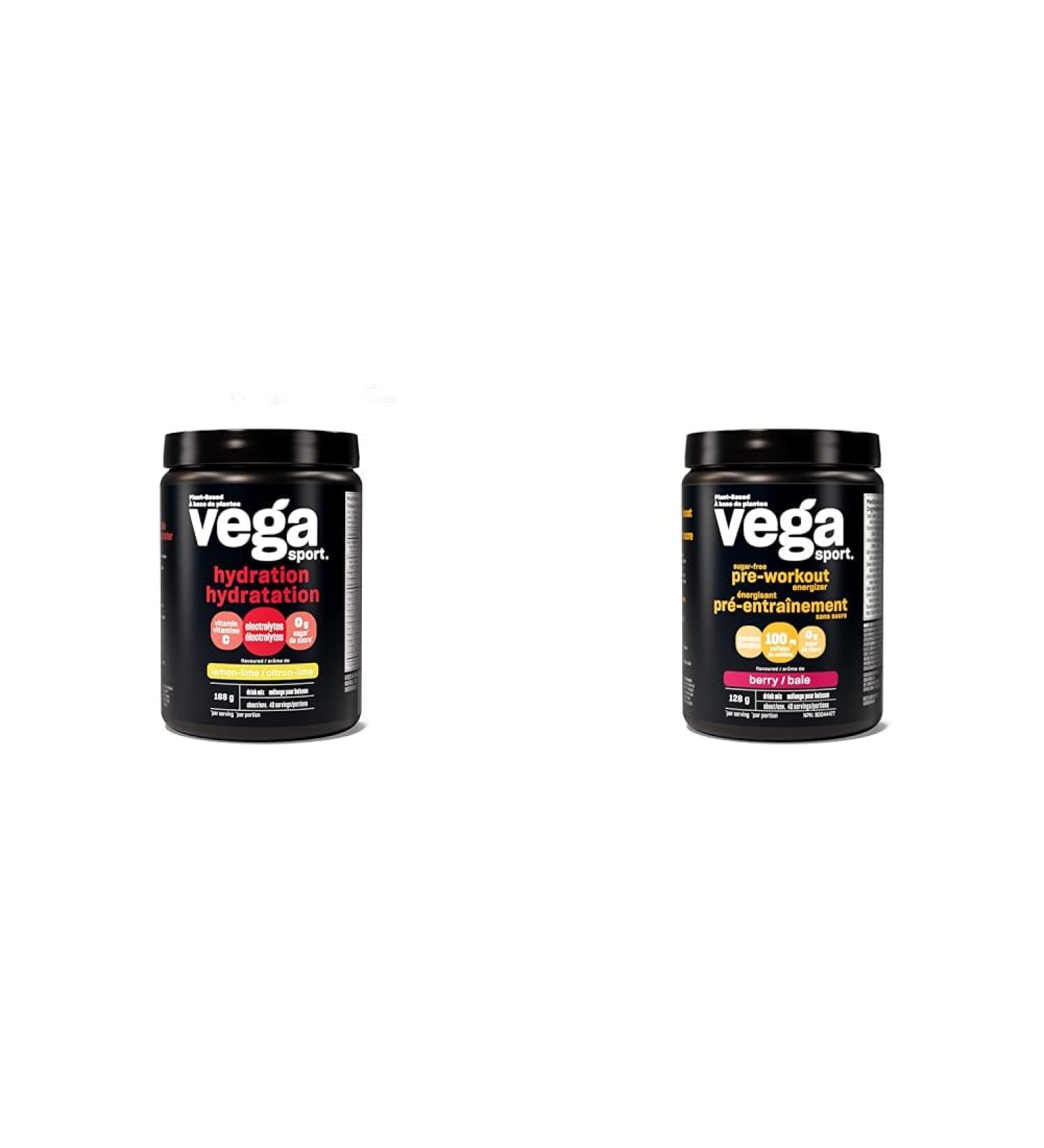 Vega Sport Hydration Electrolyte Powder + Vega Sport Sugar Free Pre-Workout Energizer | Vegan Keto Friendly Non-GMO - Buy Online on GoSupps.com