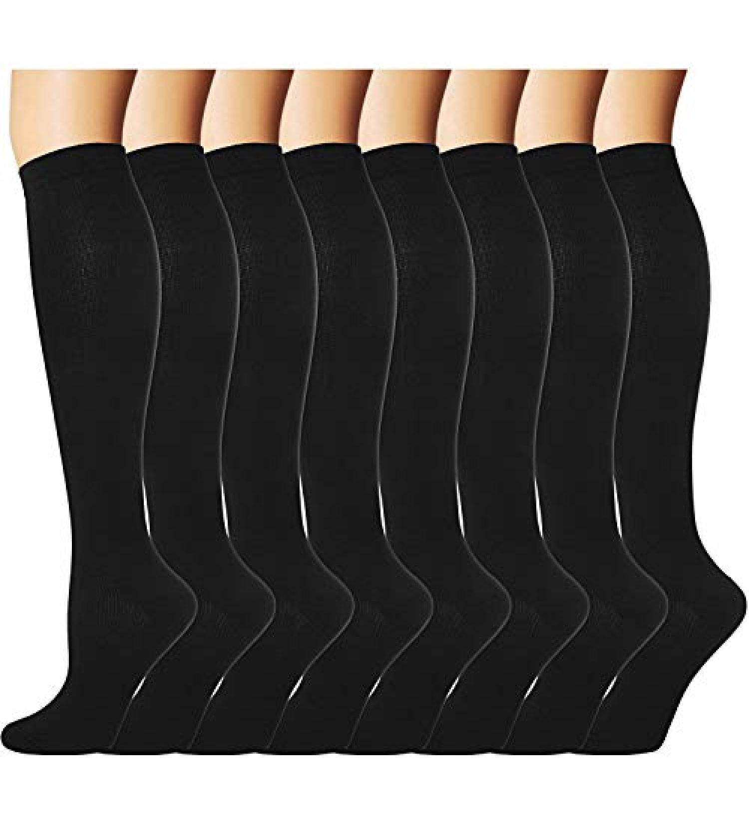 Double Couple 8 Pairs Compression Socks 20-30 mmHg Knee High Medical Stockings for Men Women - Nurses Pregnancy - Black (L-XL) - Buy Online on GoSupps.com