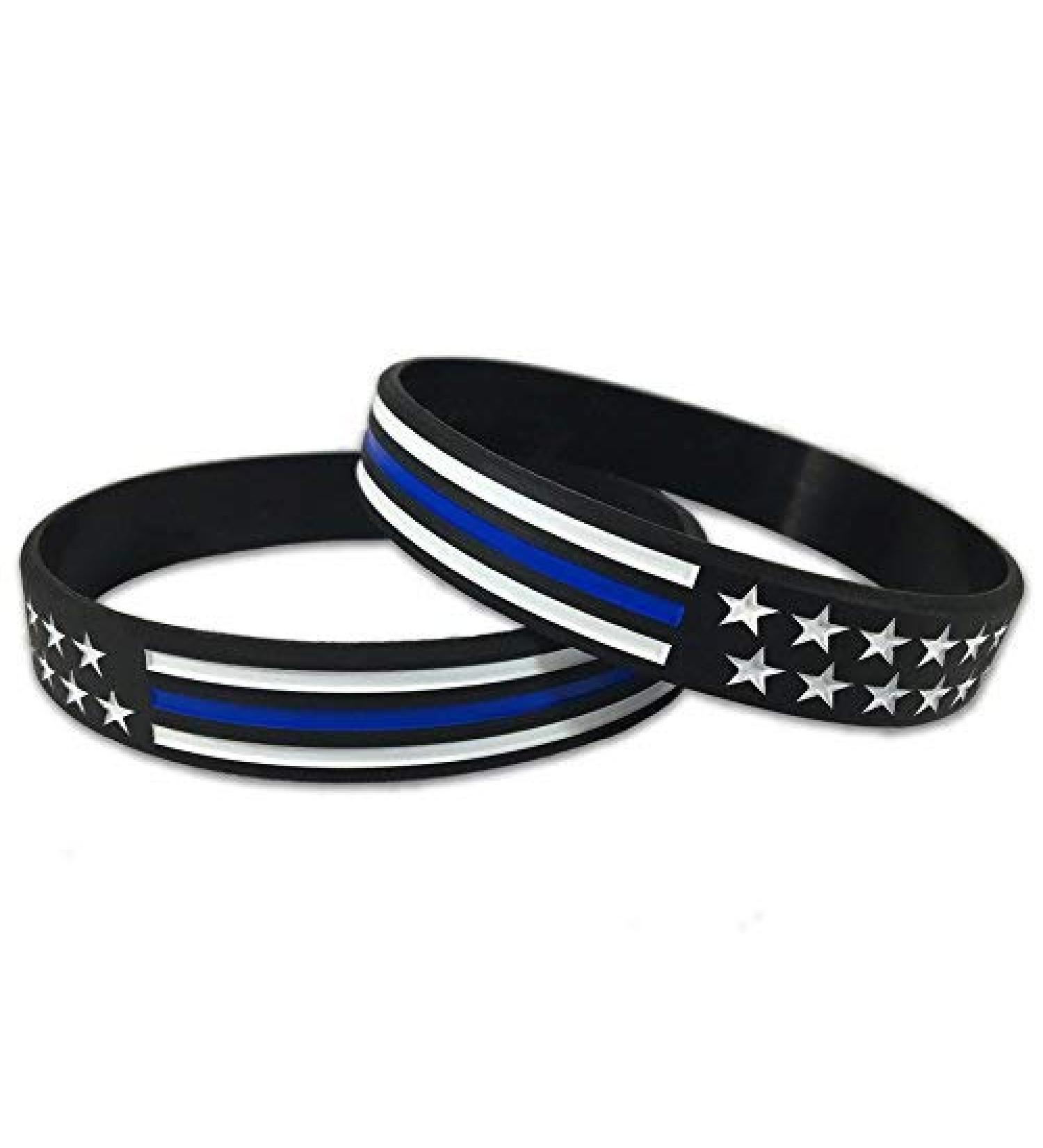 Thin Blue Line American Flag Bracelet Standard 8" 2 Pack