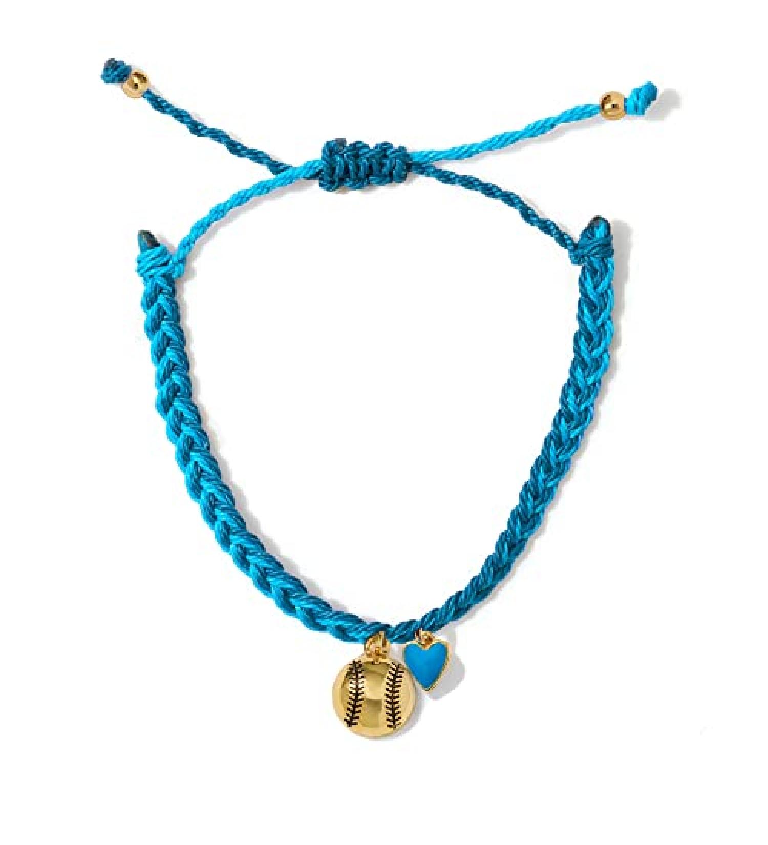 GIMMEDAT Softball Girls Heart Gold Sports Charm Bracelet 100% Waterproof Adjustable Jewelry Gift for Teams Blue