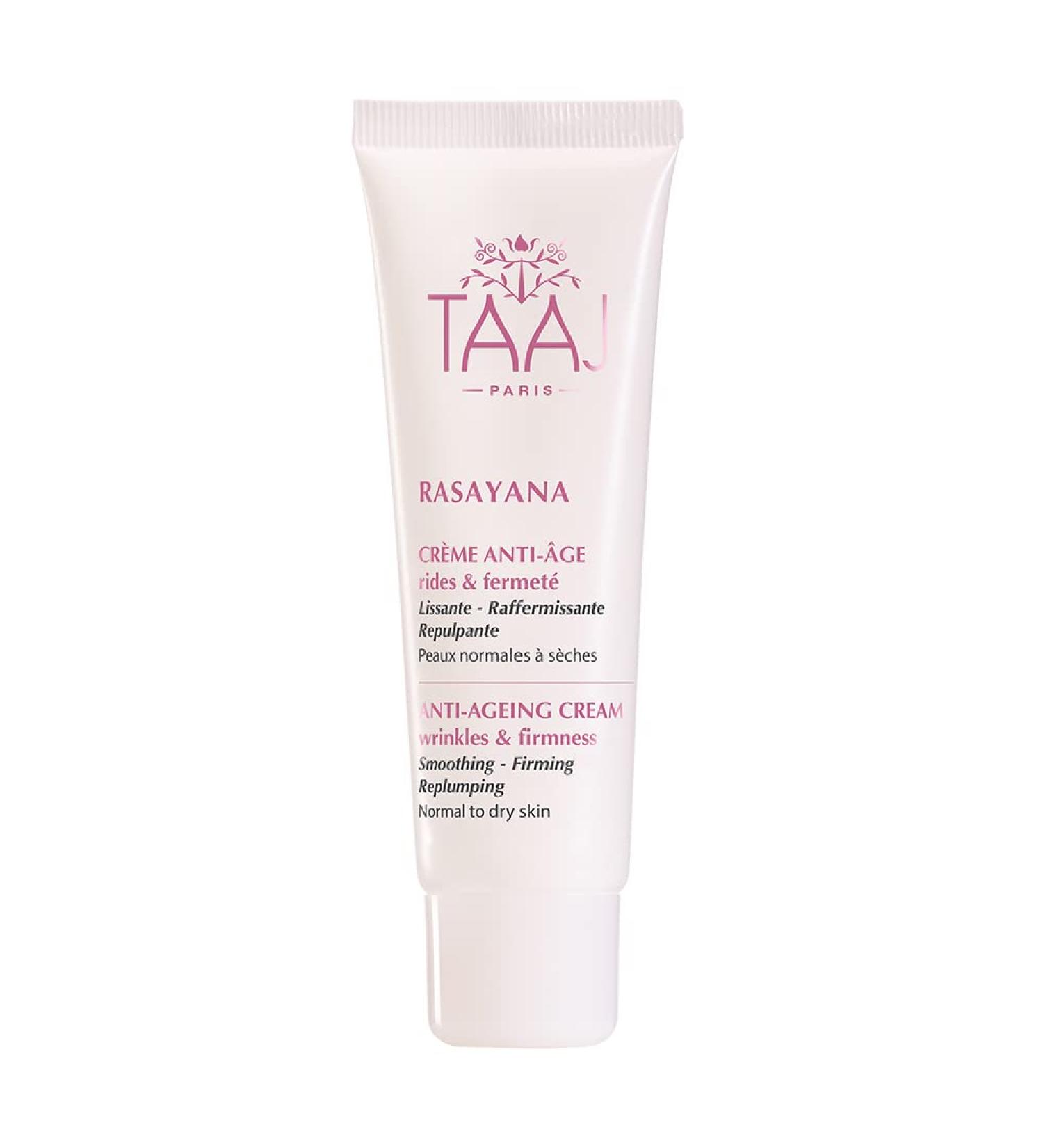 TAAJ | Anti-ageing cream - RASAYANA | Smoothing firming and plumping | Provides a targeted response against wrinkles fine lines and loss of firmness | Firmer skin | Vegan | 50 ml - Buy Online on GoSupps.com