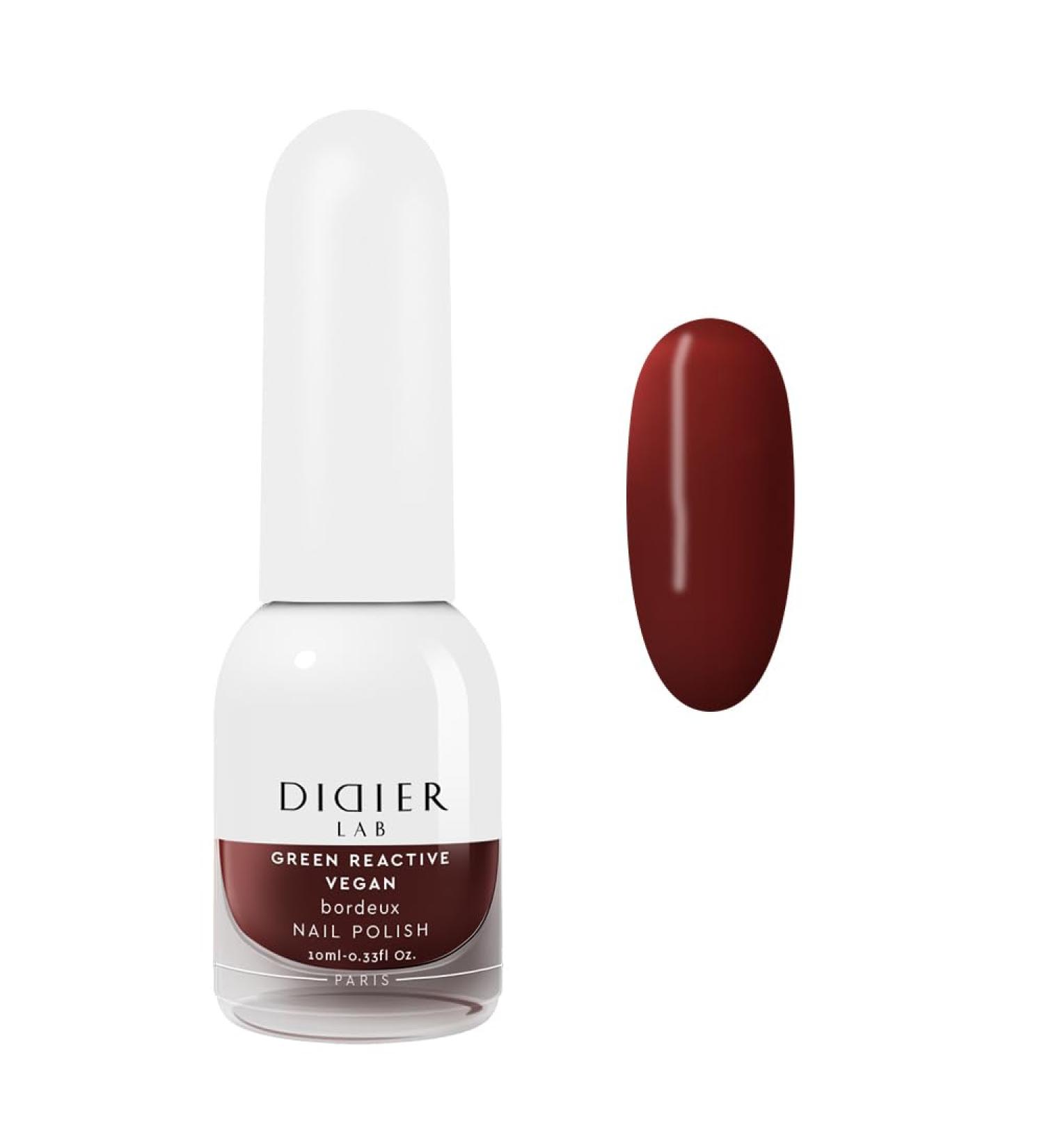 DIDIER LAB Green Reactive - Bordeux - Vegan Nail Varnish - Long Lasting Nail Polish - Hema Free - Cruelty Free - 25 Free Formula - Non Toxic Nail Polish - Maroon Nail Polish - 10ml - Buy Online on GoSupps.com