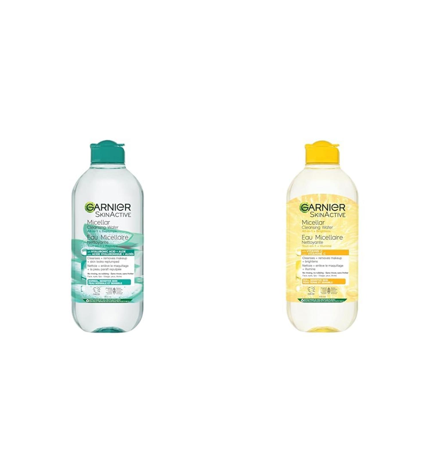 Garnier Micellar Cleansing Water With Hyaluronic Acid and Aloe Cleanses and Removes Makeup And Leaves Skin Replumped 400ml & Micellar Cleansing Water All-in-One Makeup Remover - Buy Online on GoSupps.com