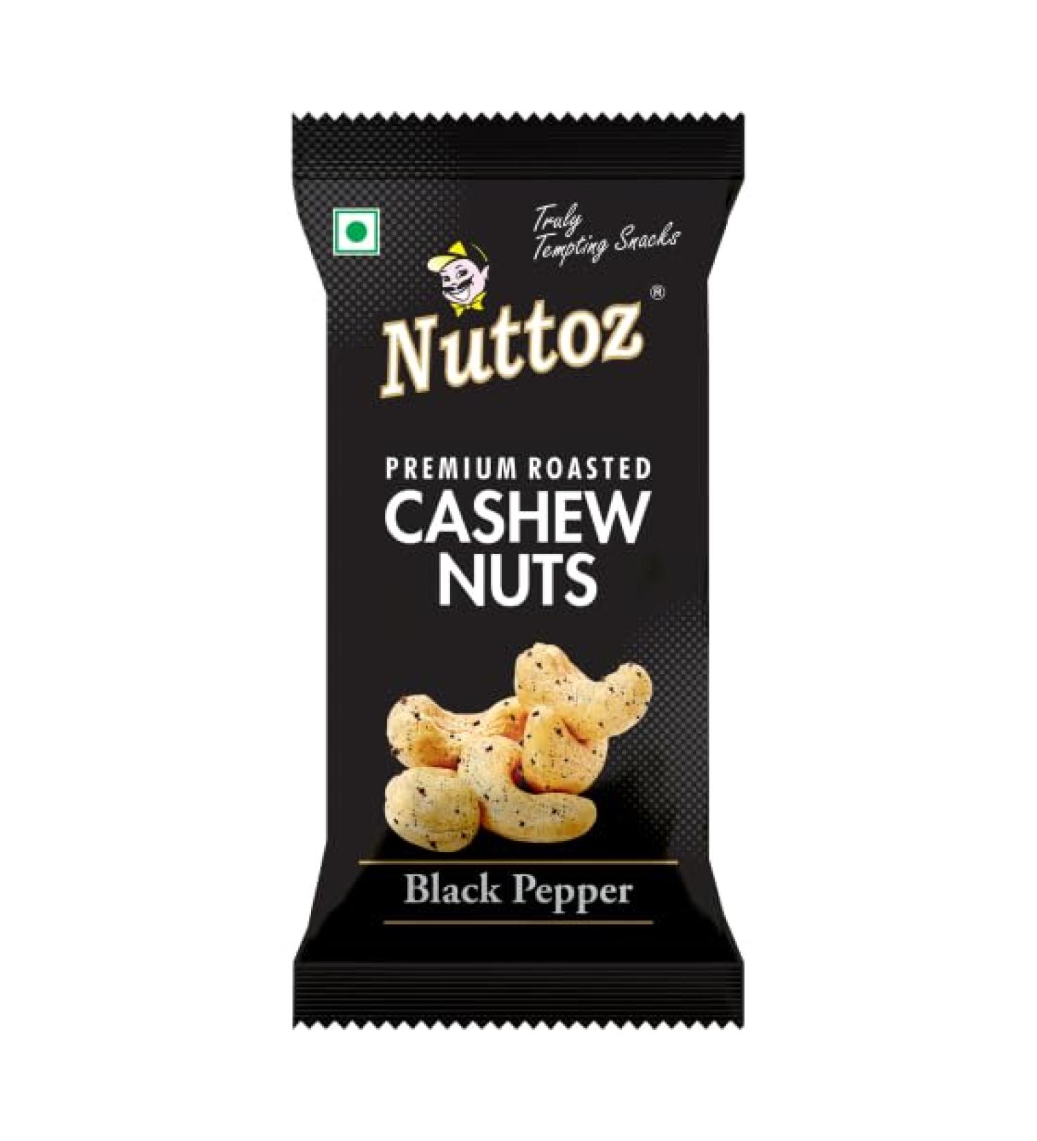 Nuttoz Black Pepper Roasted Cashews Nuts 30g (Case of 10) - Buy Online on GoSupps.com
